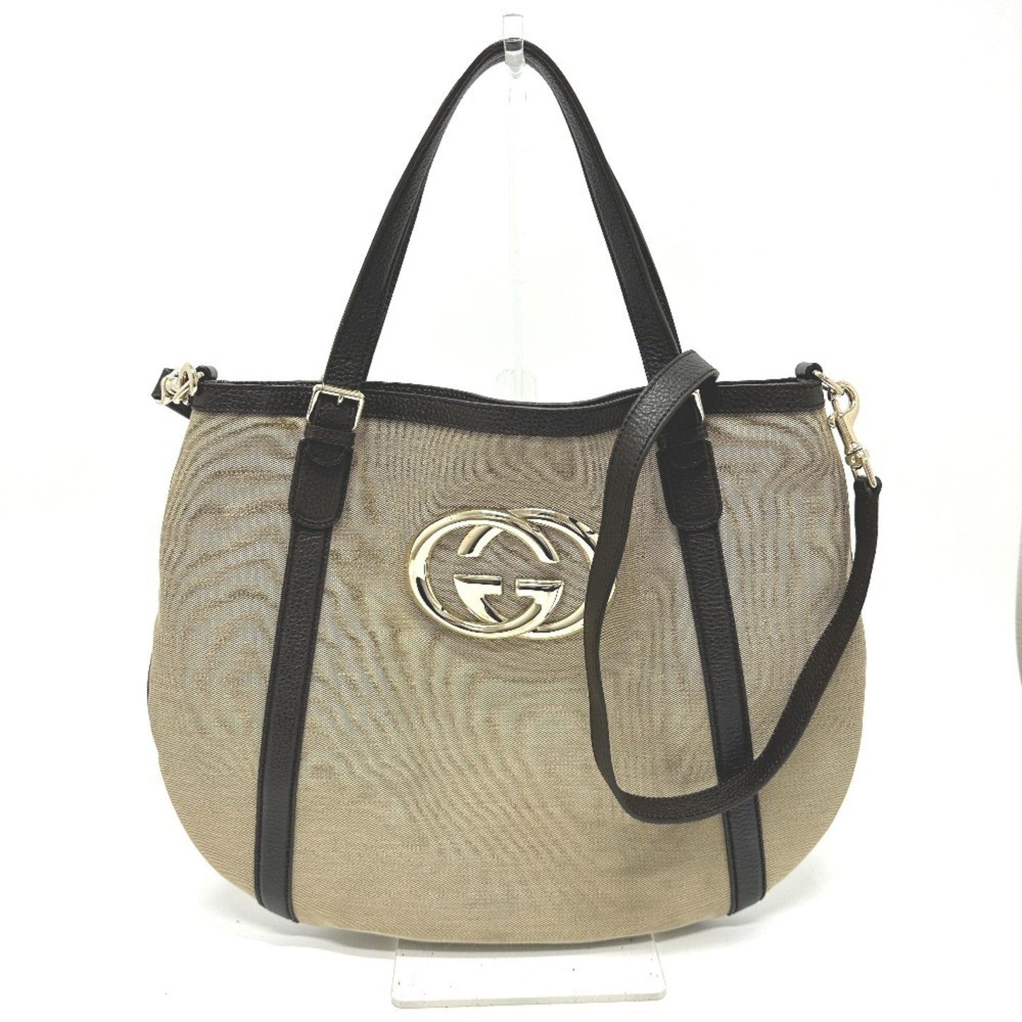 Gucci Beige Canvas Leather Shoulder Bag Tote Bag ( )