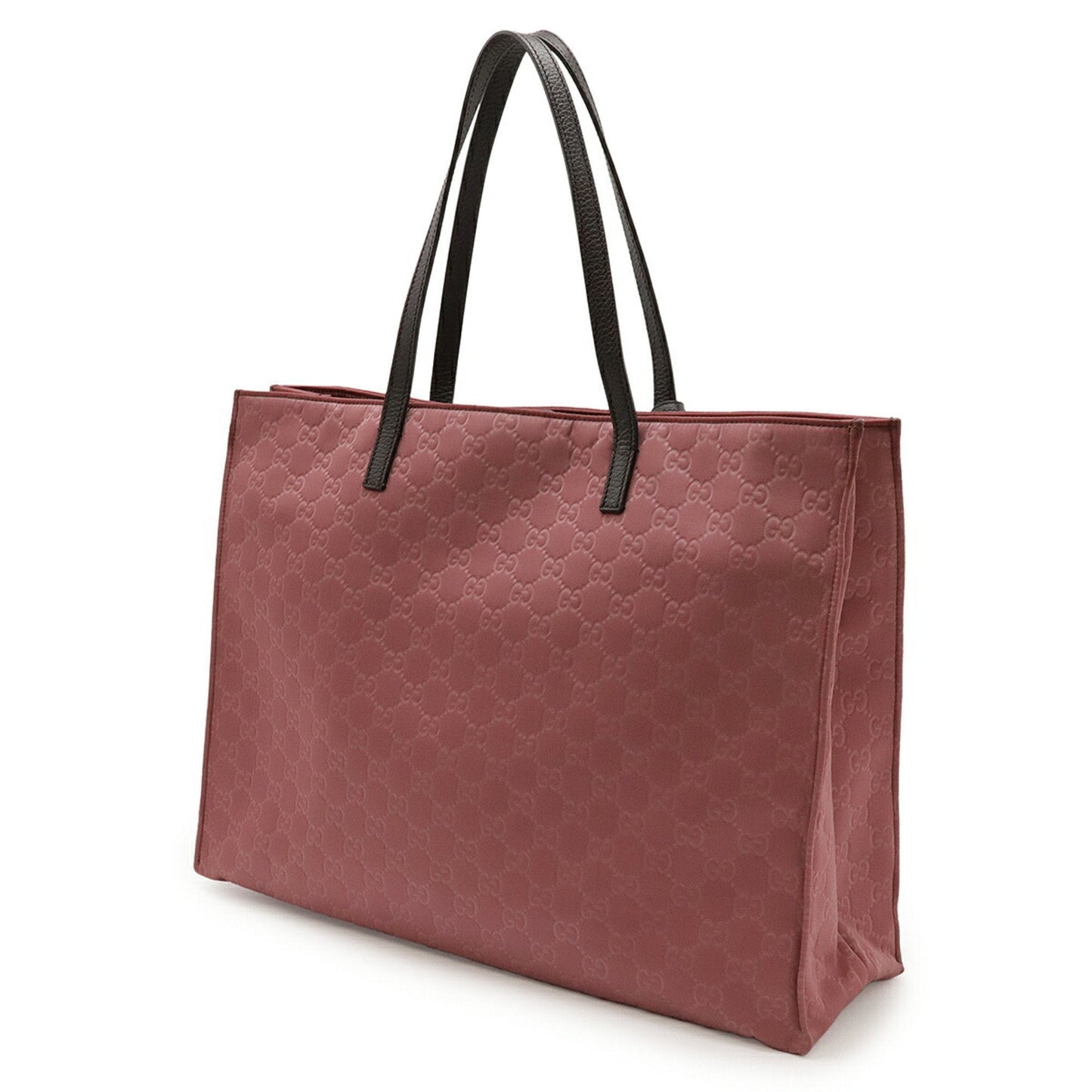 Gucci Dark Brown Pink Nylon Leather Handbag Shoulder Bag Tote Bag ( )