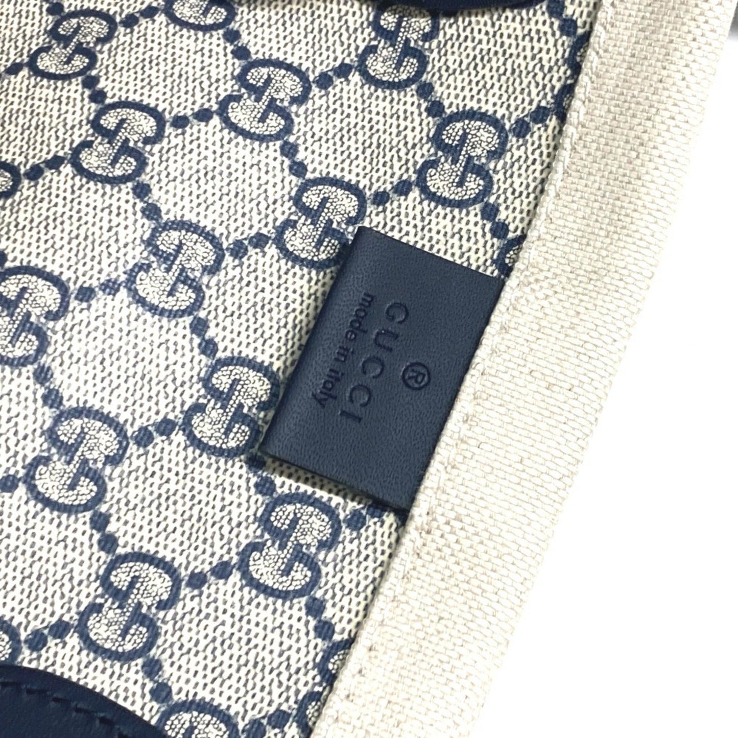 Gucci Beige Black Dark Navy Canvas Leather Shoulder Bag Tote Bag ( )