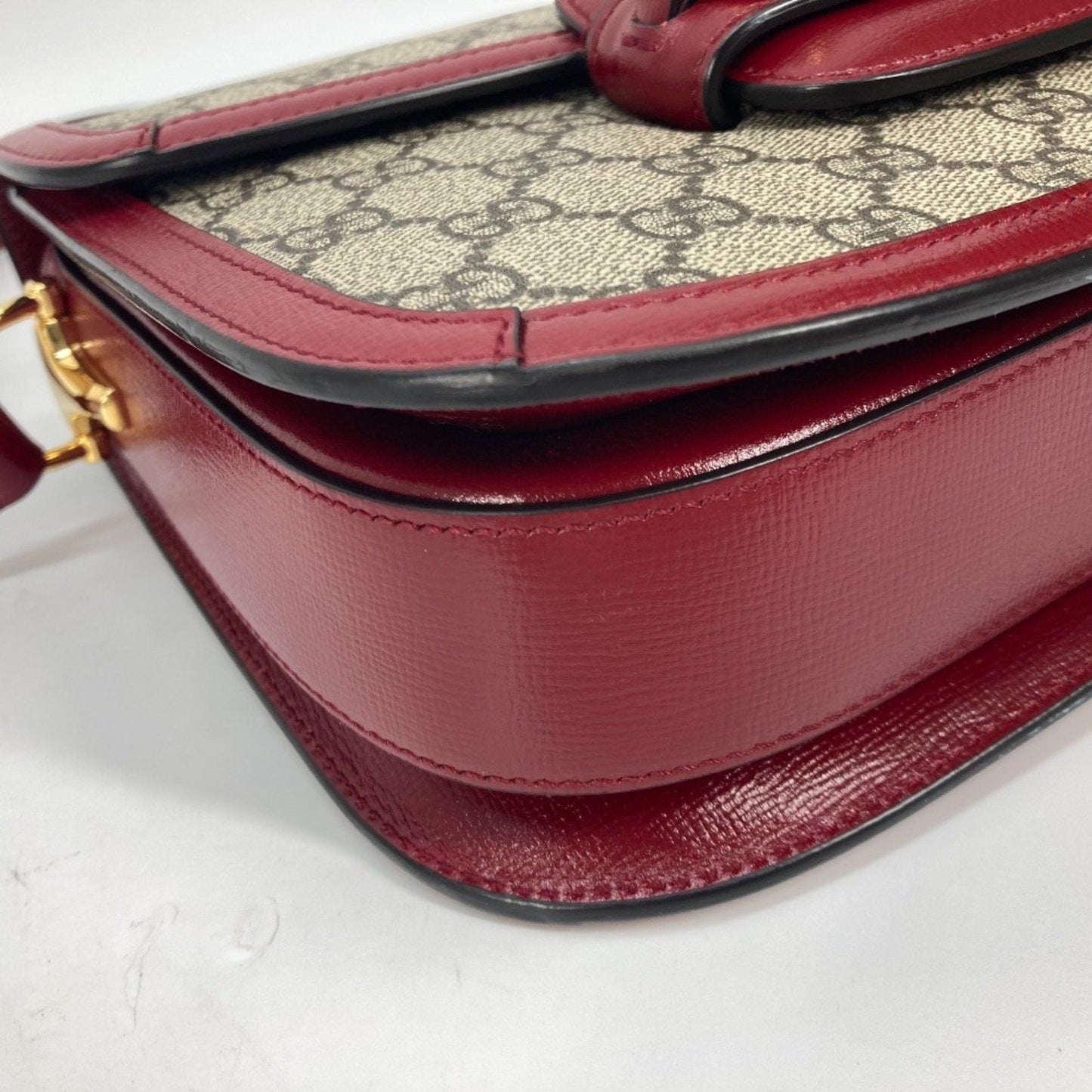 Gucci Beige Red Color Gg Supreme Leather Shoulder Bag ( )