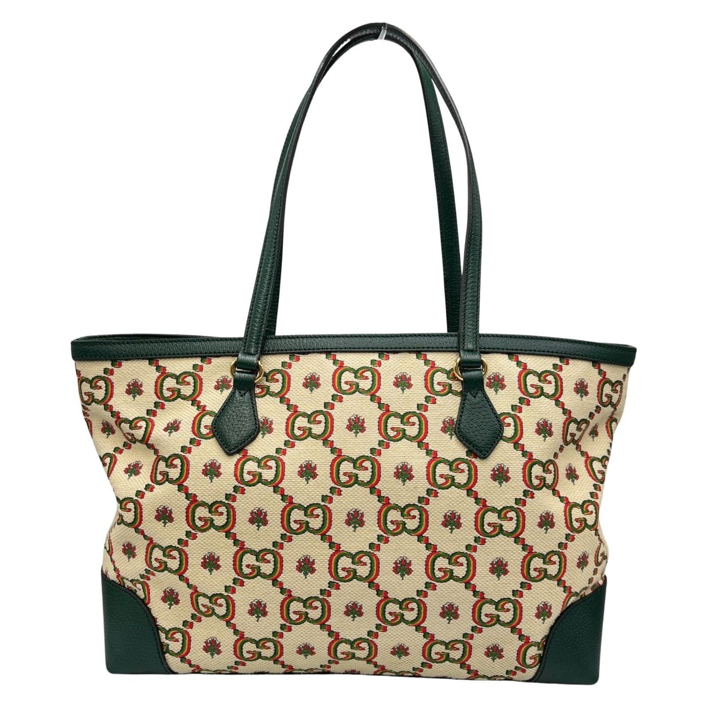 Gucci Green Ivory Canvas Tote Bag ( )