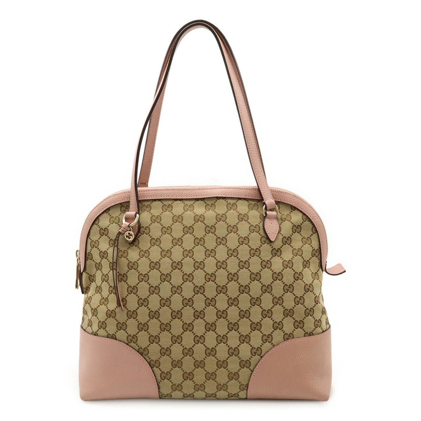 Gucci Beige Khaki Pink Gg Canvas Leather Shoulder Bag Tote Bag ( )