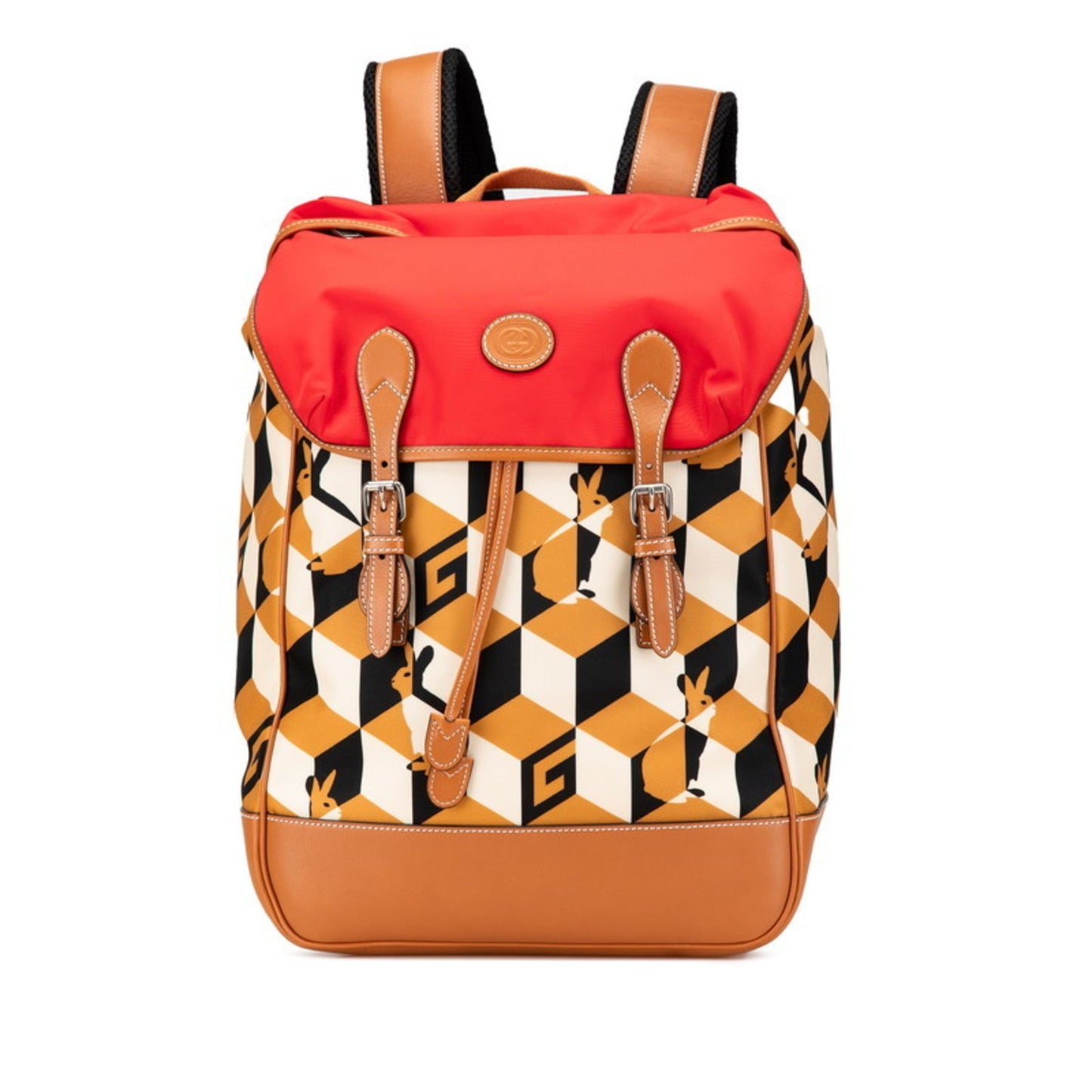 Gucci Beige Brown Red Color Nylon Leather Backpack ( )
