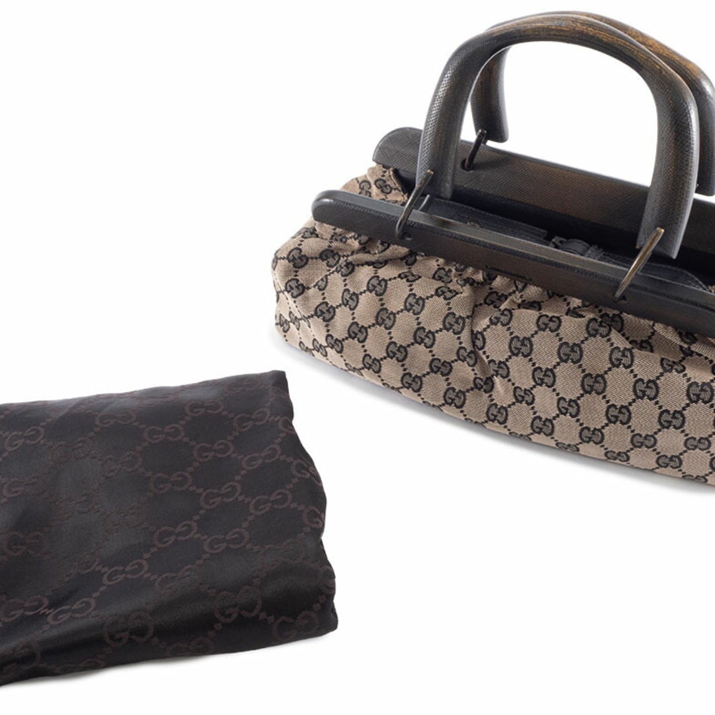 Gucci Gg Canvas Beige Black Gg Canvas Leather Handbag ( )