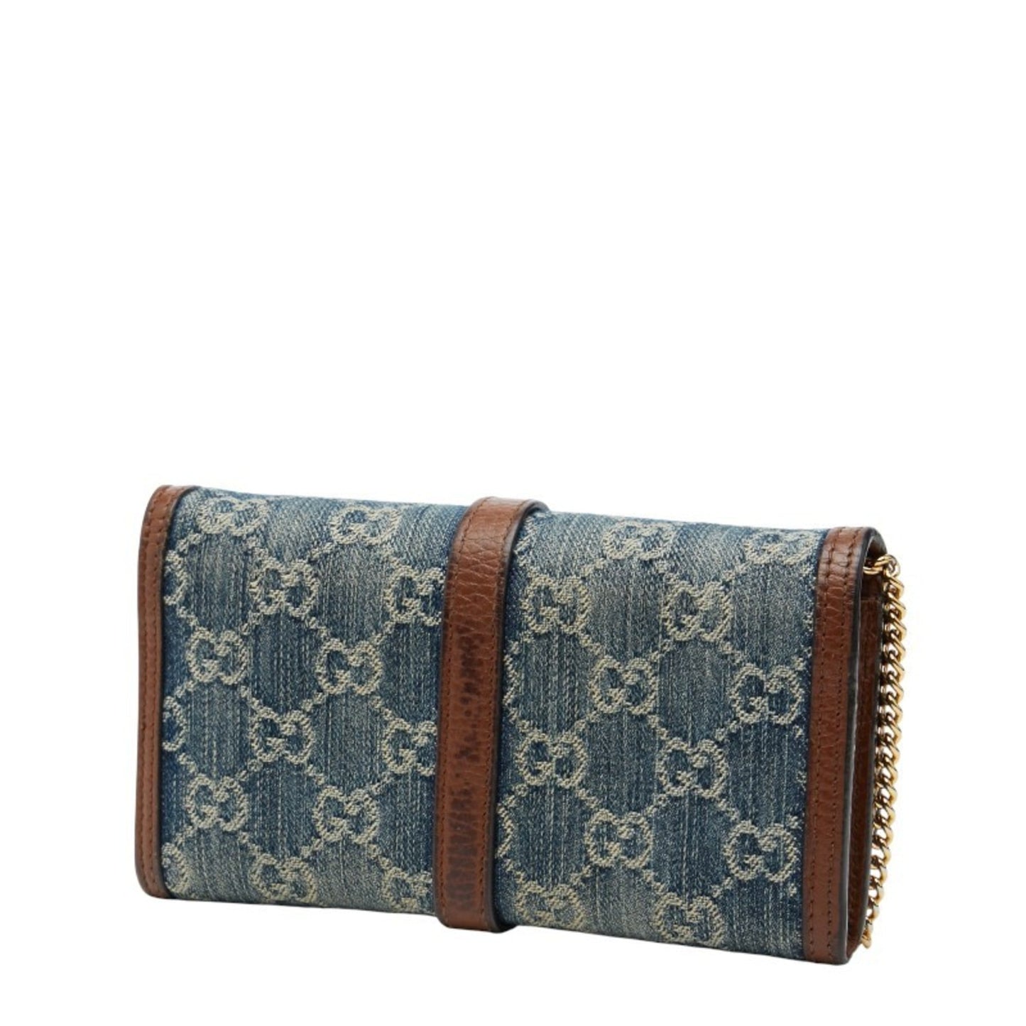 Gucci Blue Brown Denim Leather Chain/Shoulder Wallet ( )