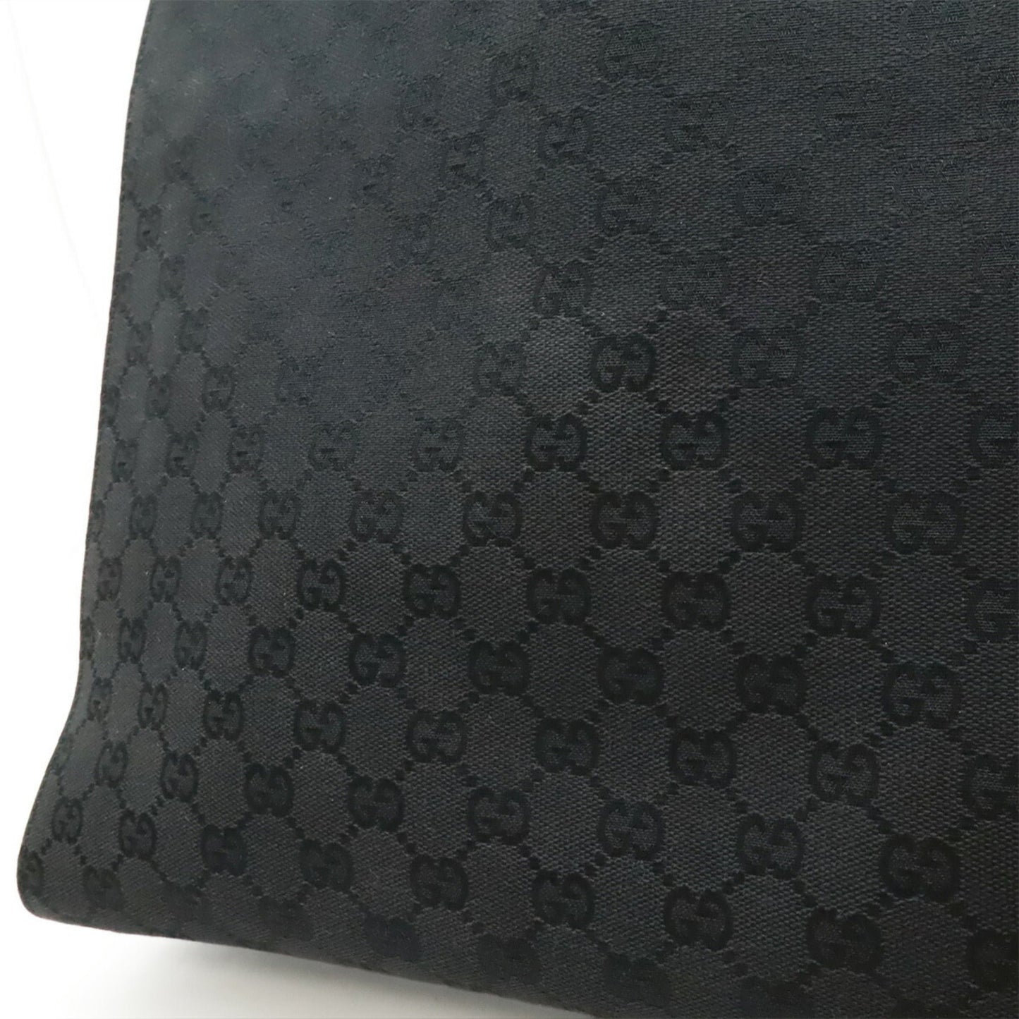 Gucci Black Canvas Leather Shoulder Bag Tote Bag ( )