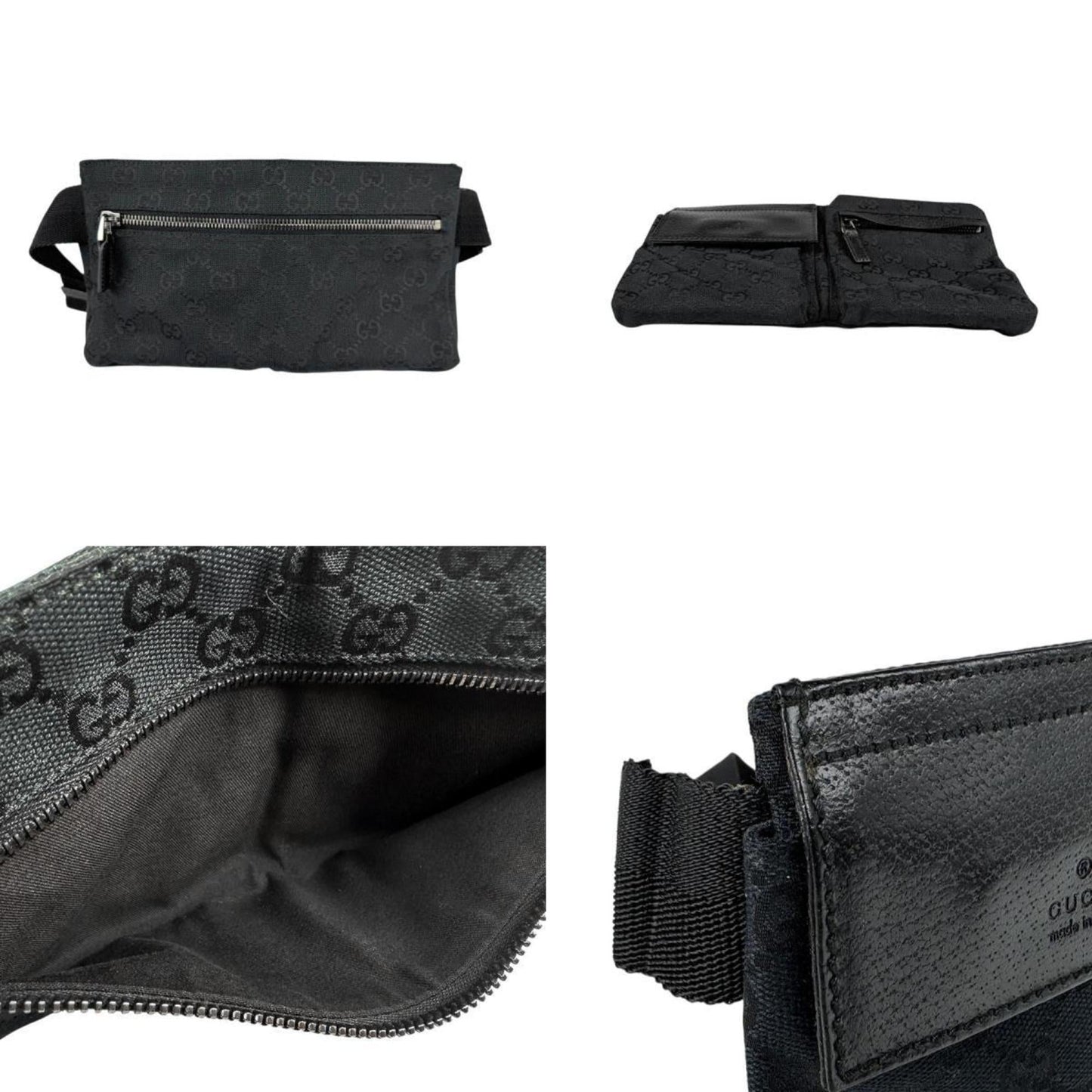 Gucci Black Gg Canvas Leather Fanny Pack ( )