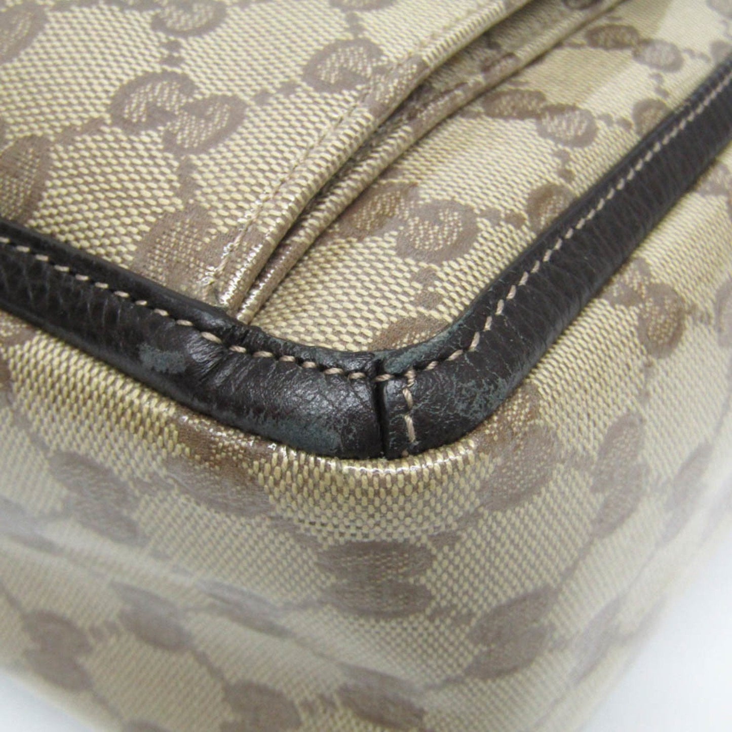 Gucci Gg Crystal Beige Dark Brown Leather Pvc Tote Bag ( )