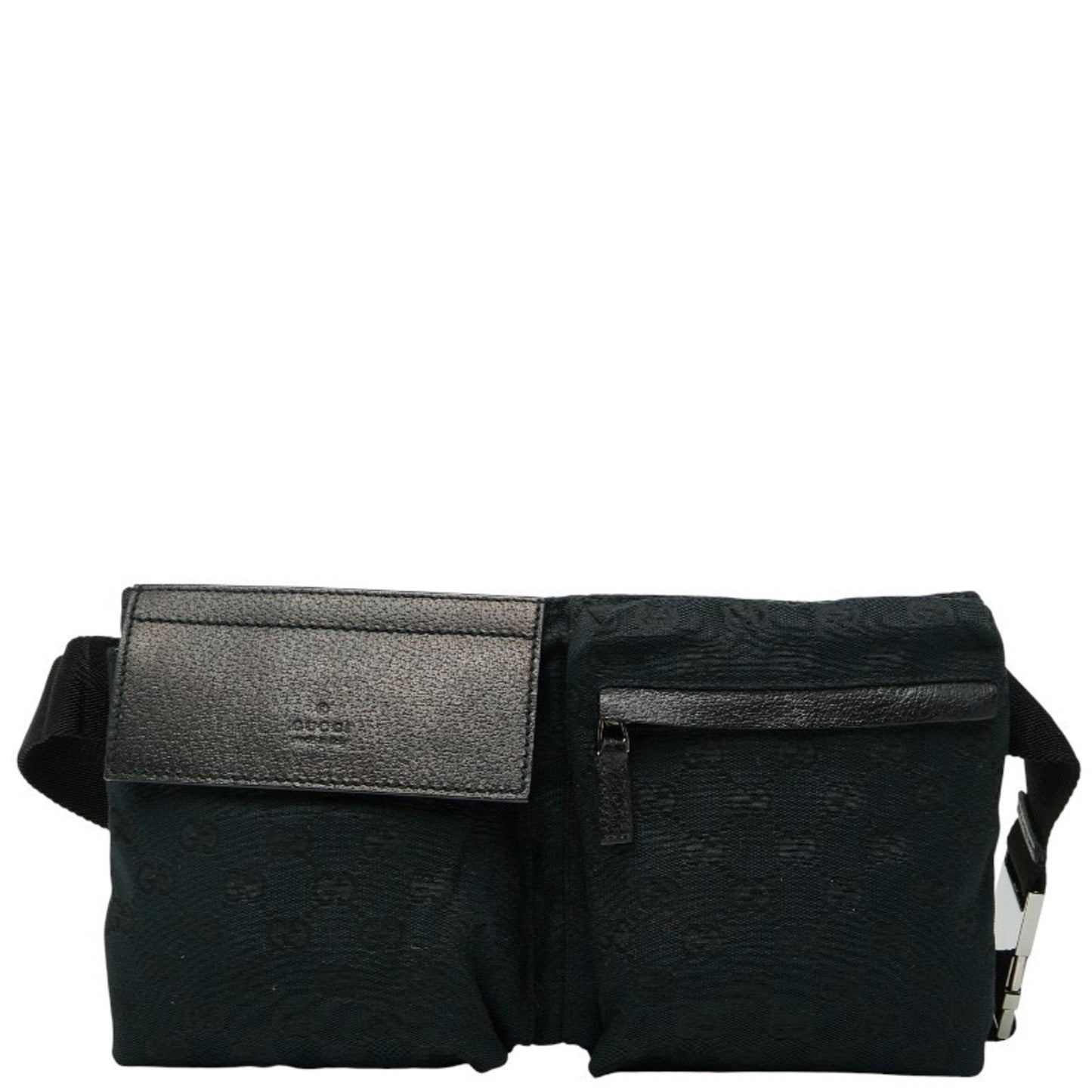 Gucci Black Canvas Leather Fanny Pack Shoulder Bag ( )