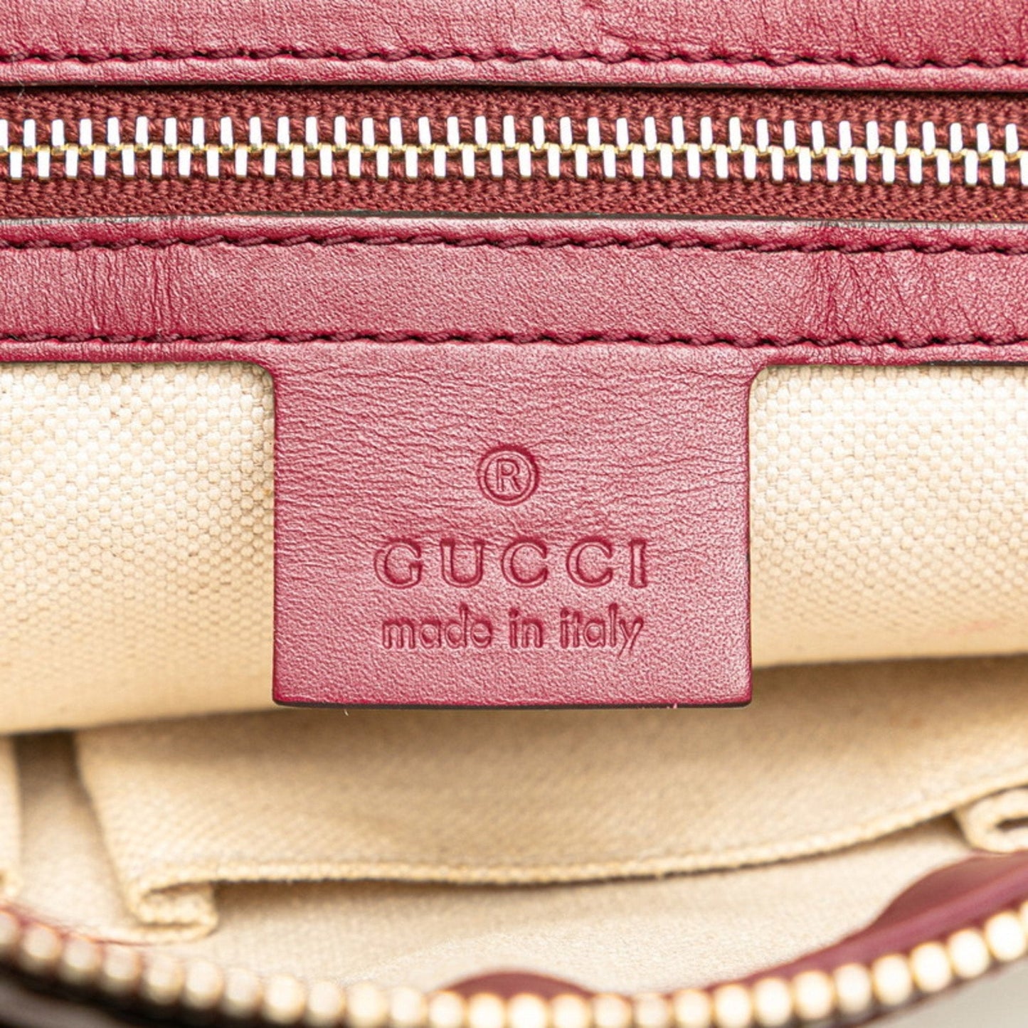Gucci Beige Wine Canvas Leather Shoulder Bag ( )