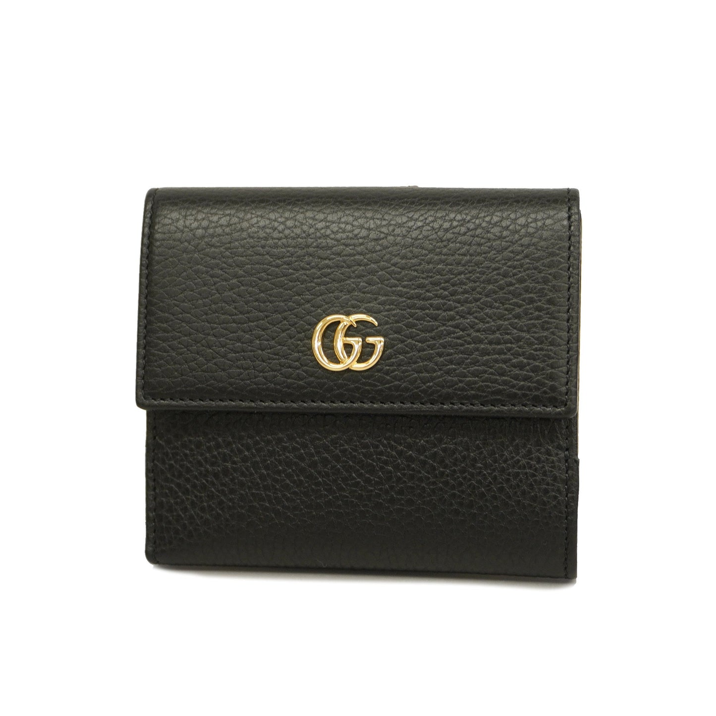 GUCCIAuth  GG Marmont Gold Hardware 456122 Women's Leather Wallet Black