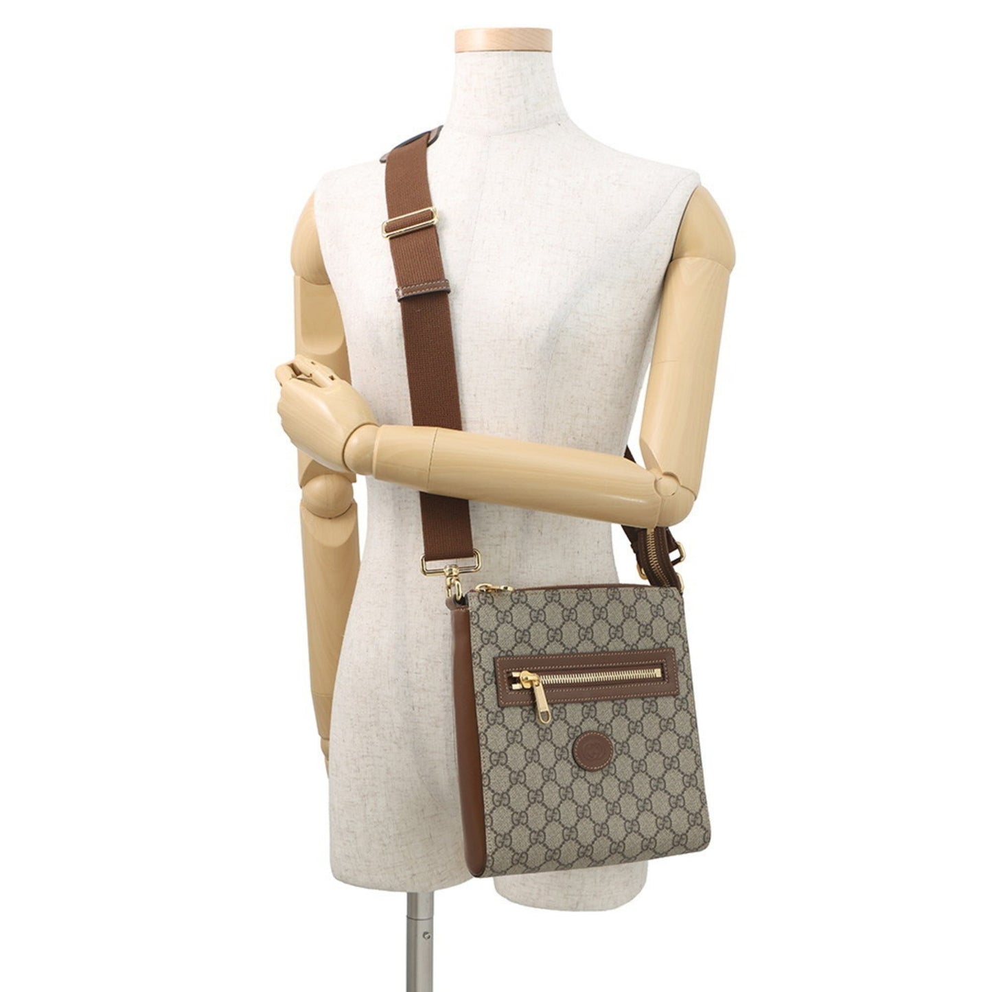 Gucci Beige Brown Gg Supreme Leather Messenger Bag Shoulder Bag ( )