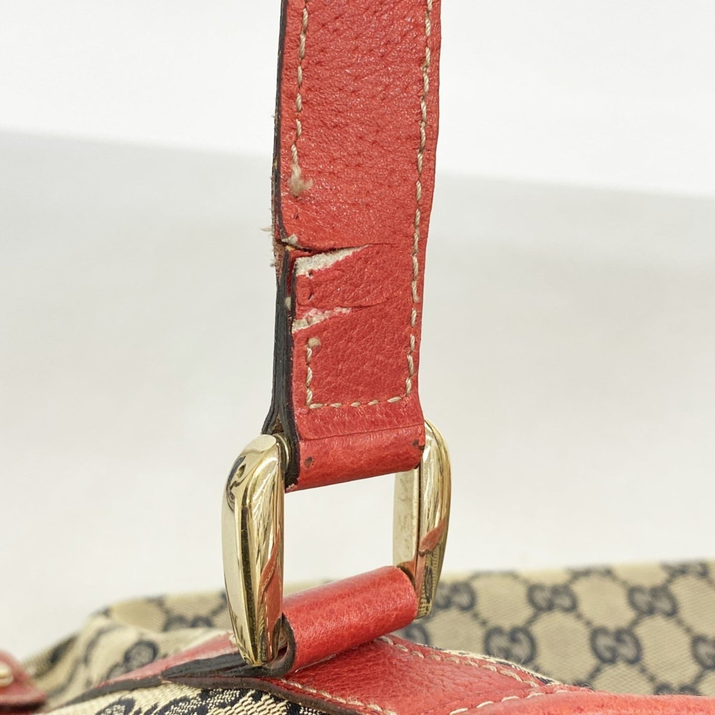 Gucci Beige Navy Red Color Canvas Tote Bag ( )