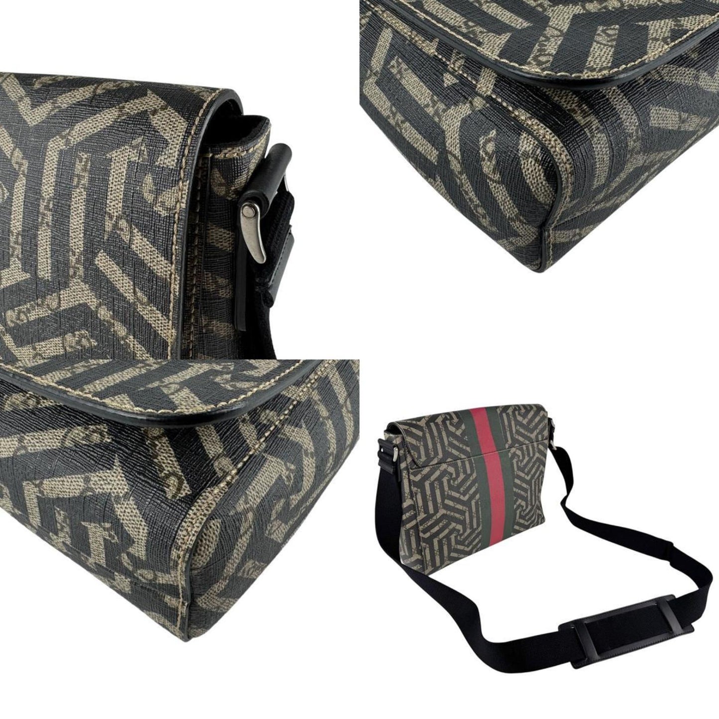 Gucci Beige Brown Black Gg Supreme Canvas Shoulder Bag ( )