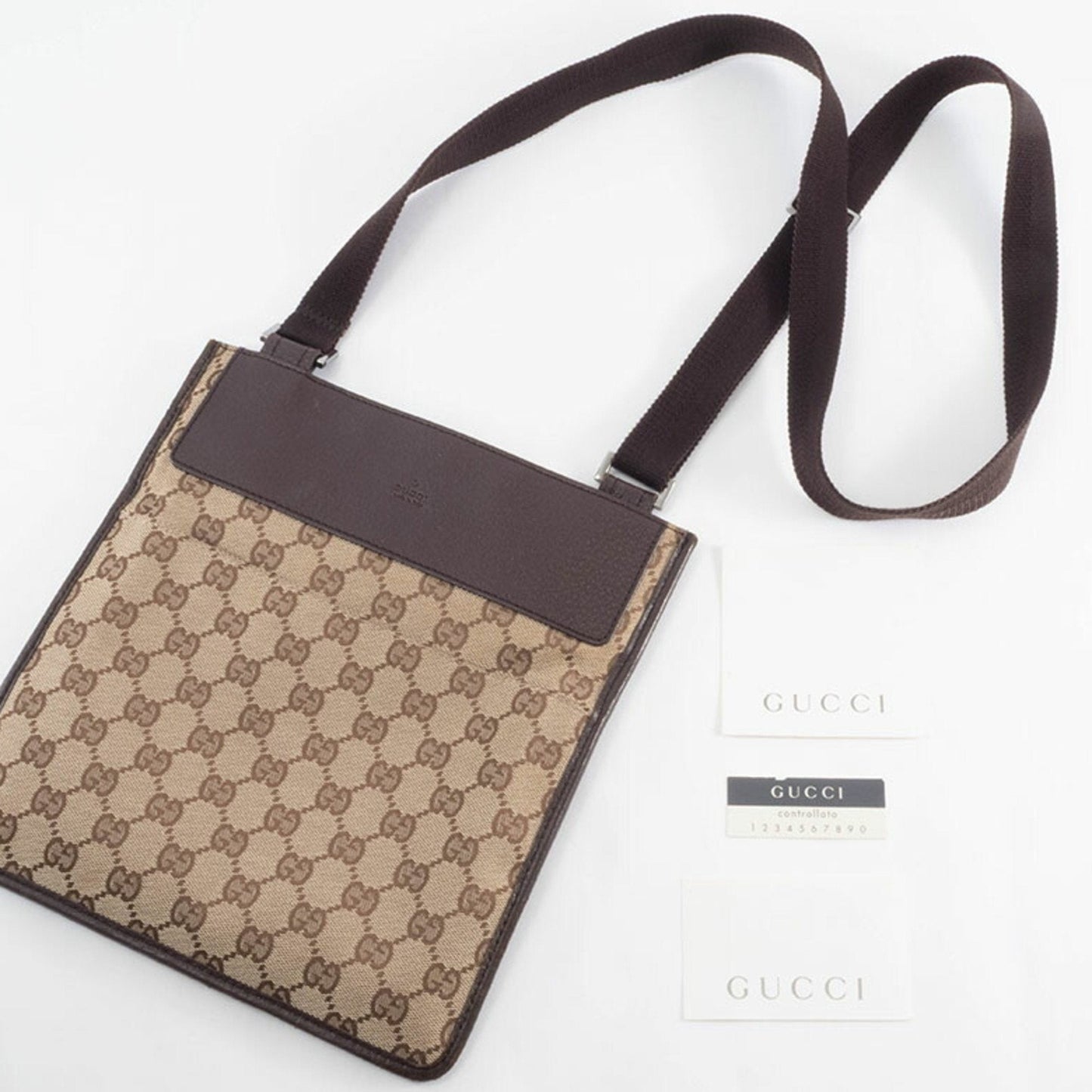 Gucci Gg Canvas Beige Brown Gg Canvas Leather Shoulder Bag ( )