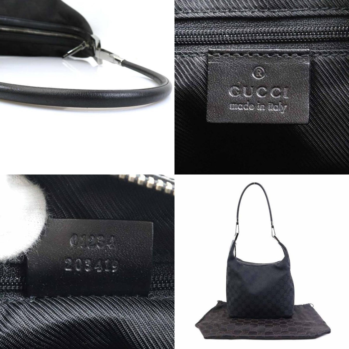 Gucci Black Gg Canvas Leather Shoulder Bag ( )