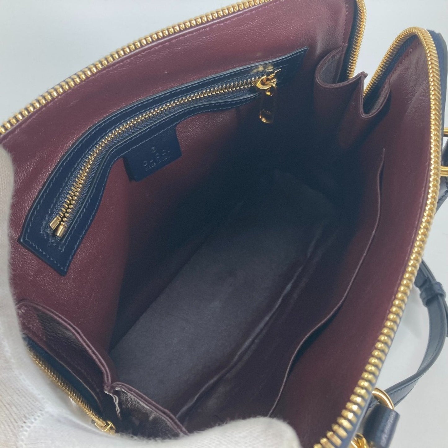 Gucci Beige Dark Navy Canvas Leather Handbag Shoulder Bag ( )