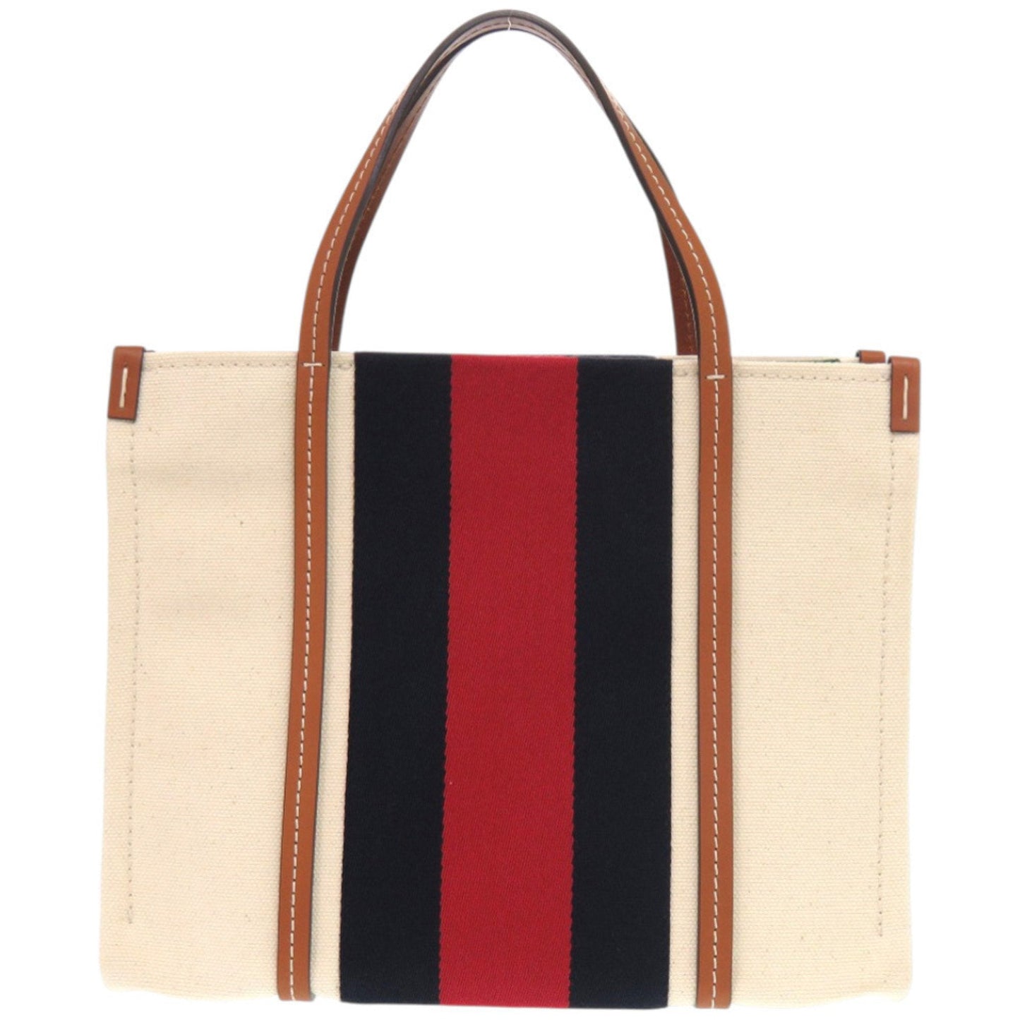 Gucci Sherry Line Navy Red Color White Canvas Tote Bag ( )