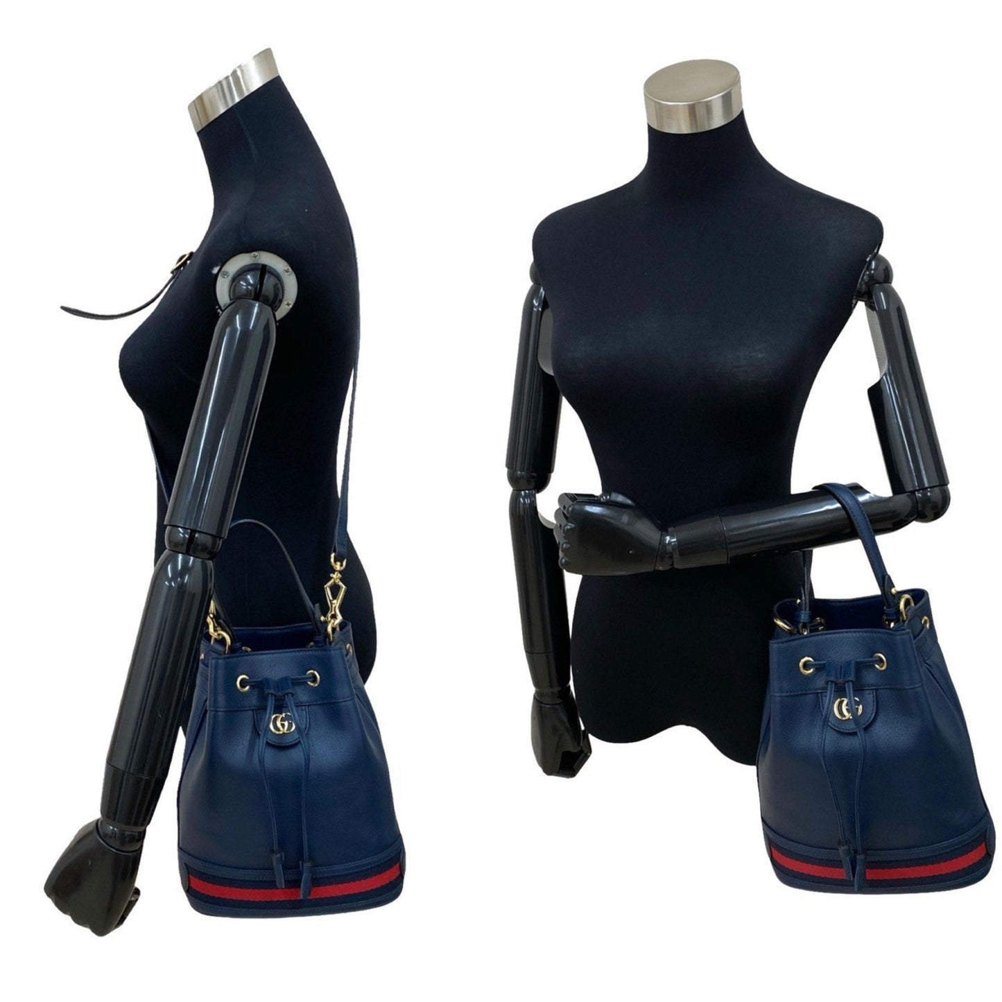 Gucci Navy Red Color Leather Shoulder Bag ( )