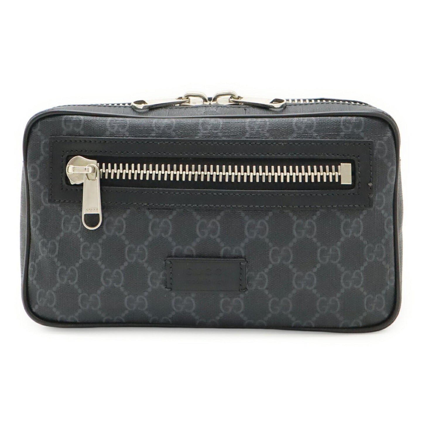Gucci Black Dark Gray Navy Red Color Pvc Leather Fanny Pack ( )