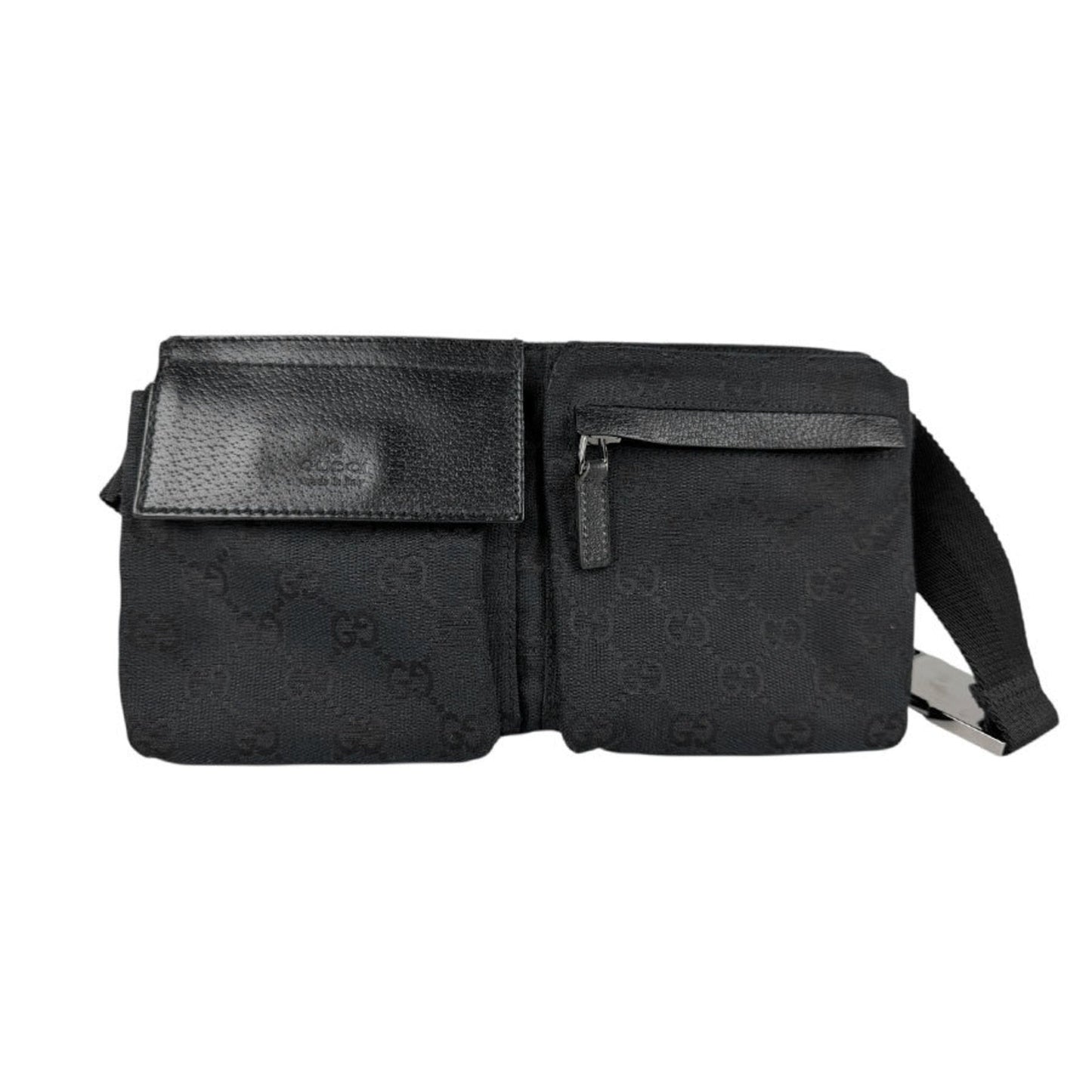 Gucci Black Gg Canvas Leather Fanny Pack ( )