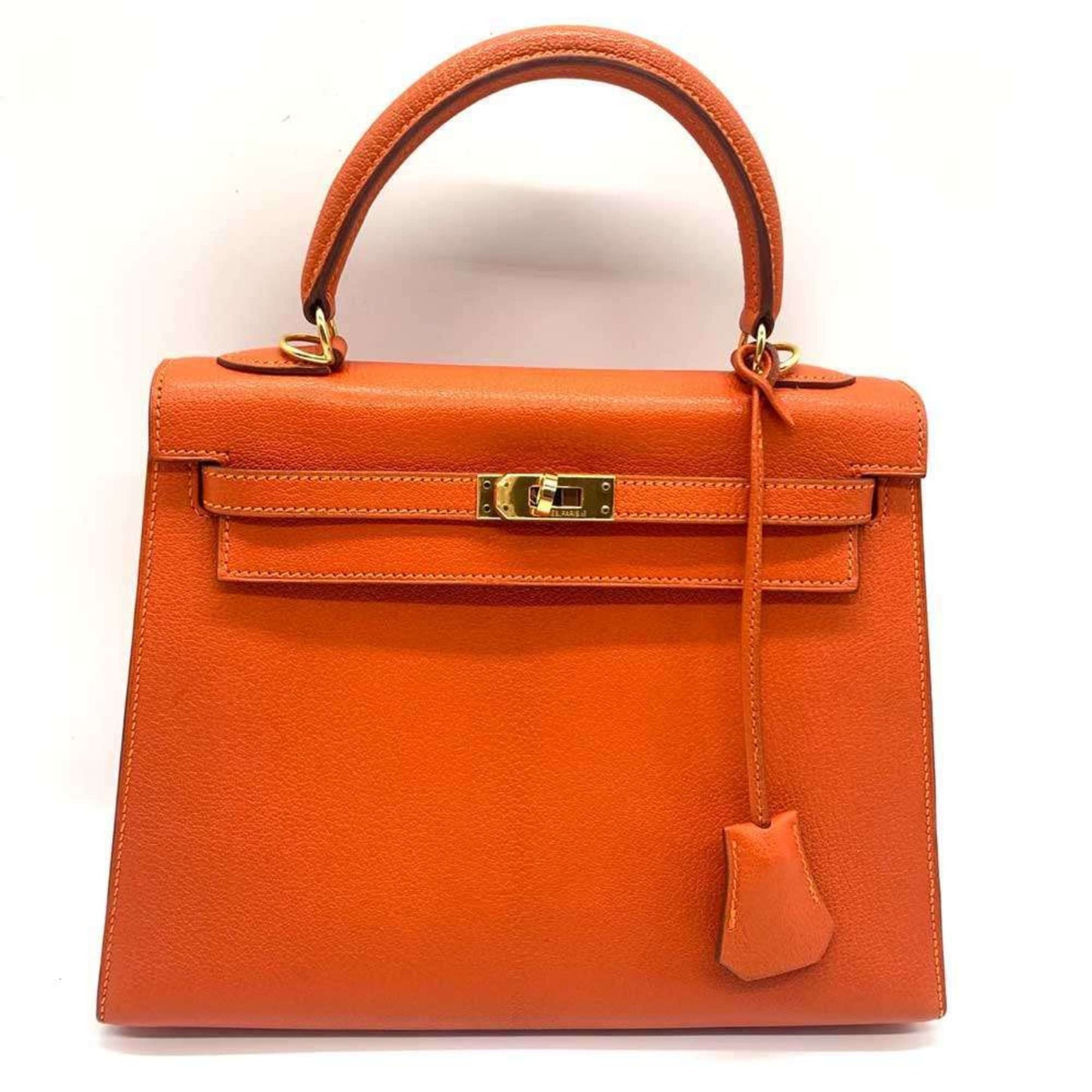 Hermes Kelly Orange Chevre Leather Handbag ( )