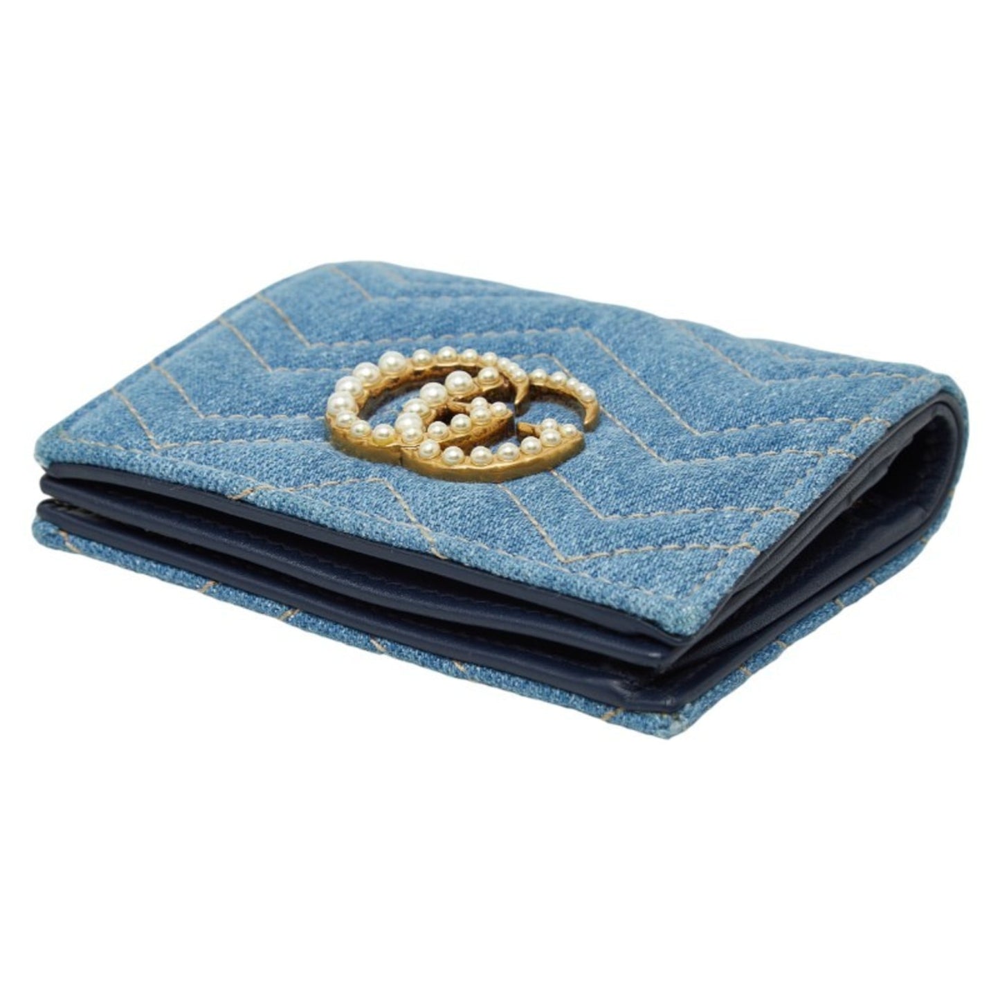 Gucci Blue Denim Artificial Pearl Wallet (Bi-Fold) ( )