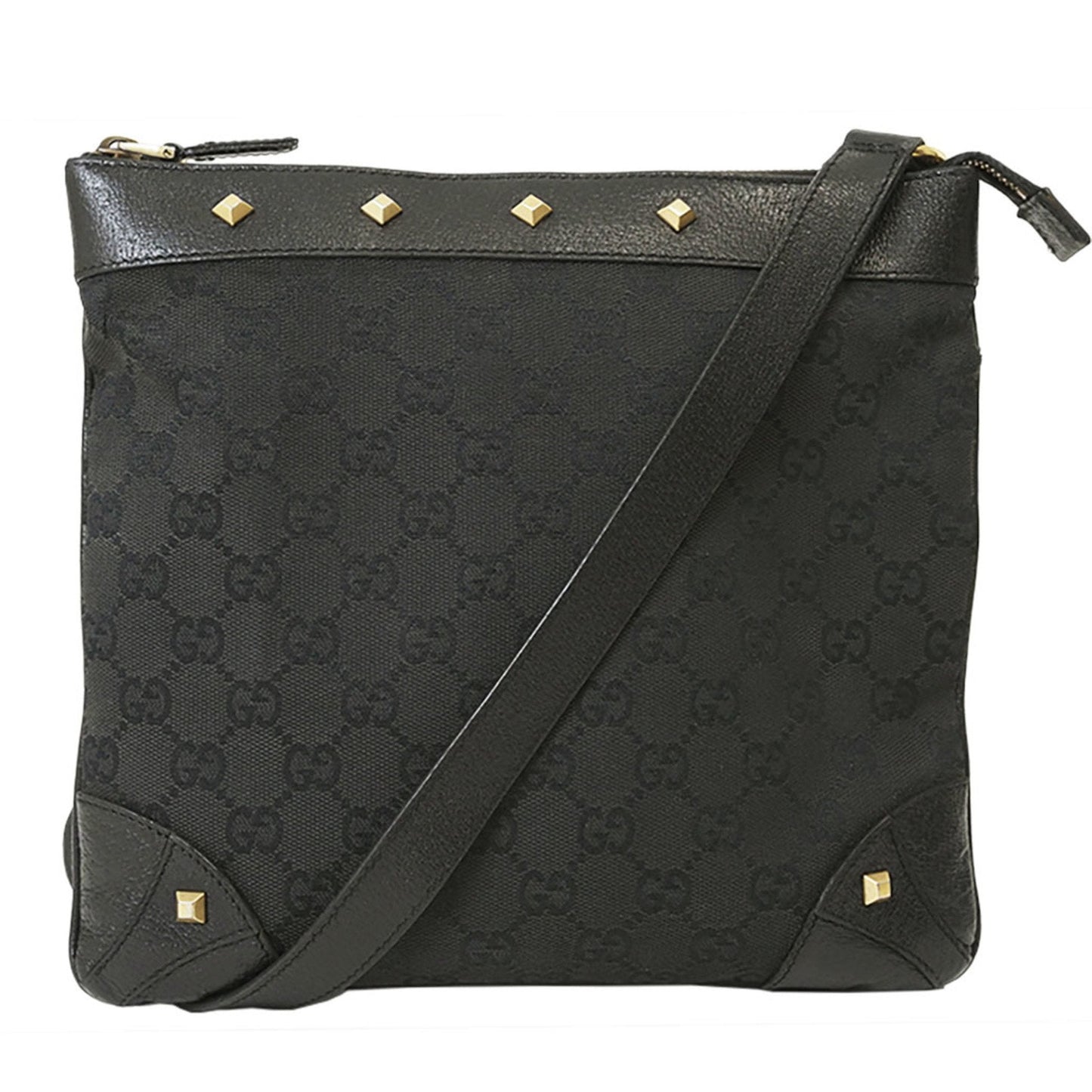 Gucci Gg Canvas Black Canvas Leather Shoulder Bag