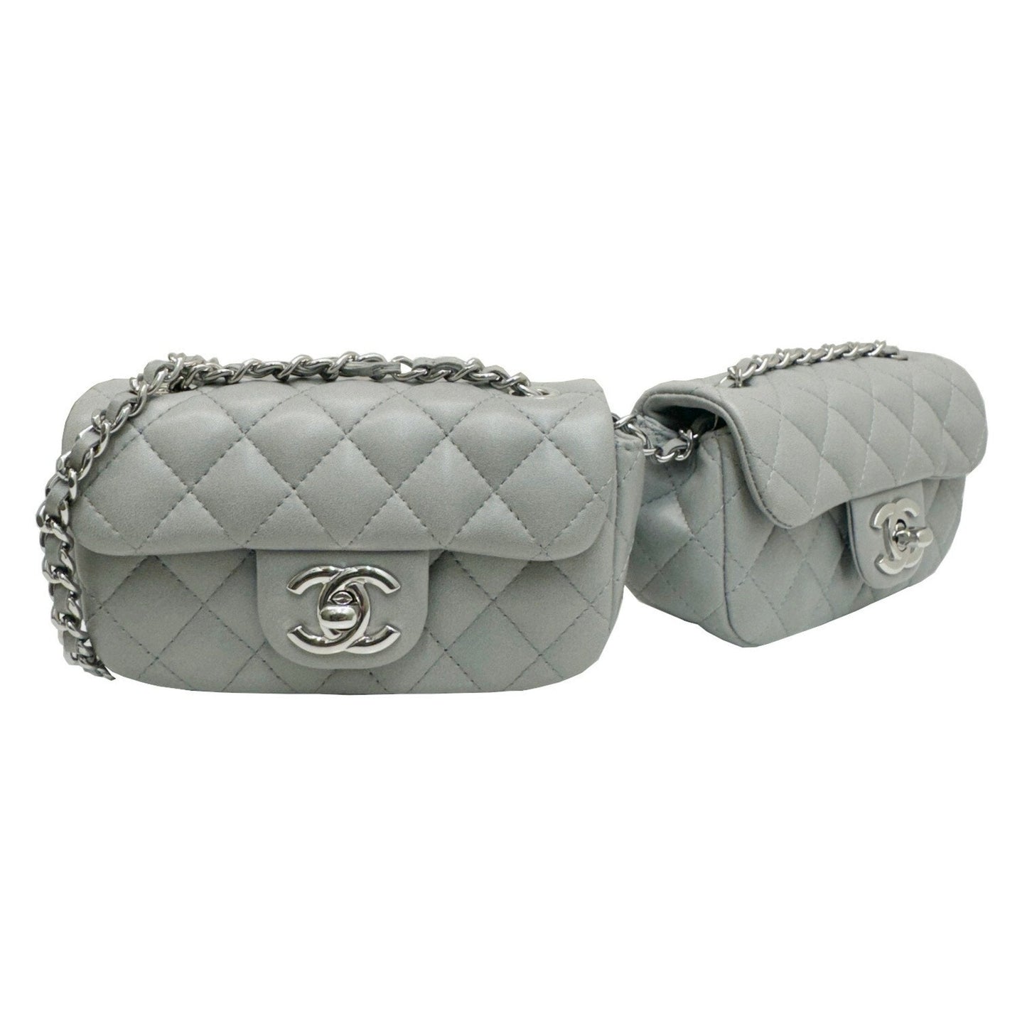 CHANEL Coco Mark Matelasse Chain Shoulder Bag 17 Series Twin Futago Lambskin Women's Light Grey