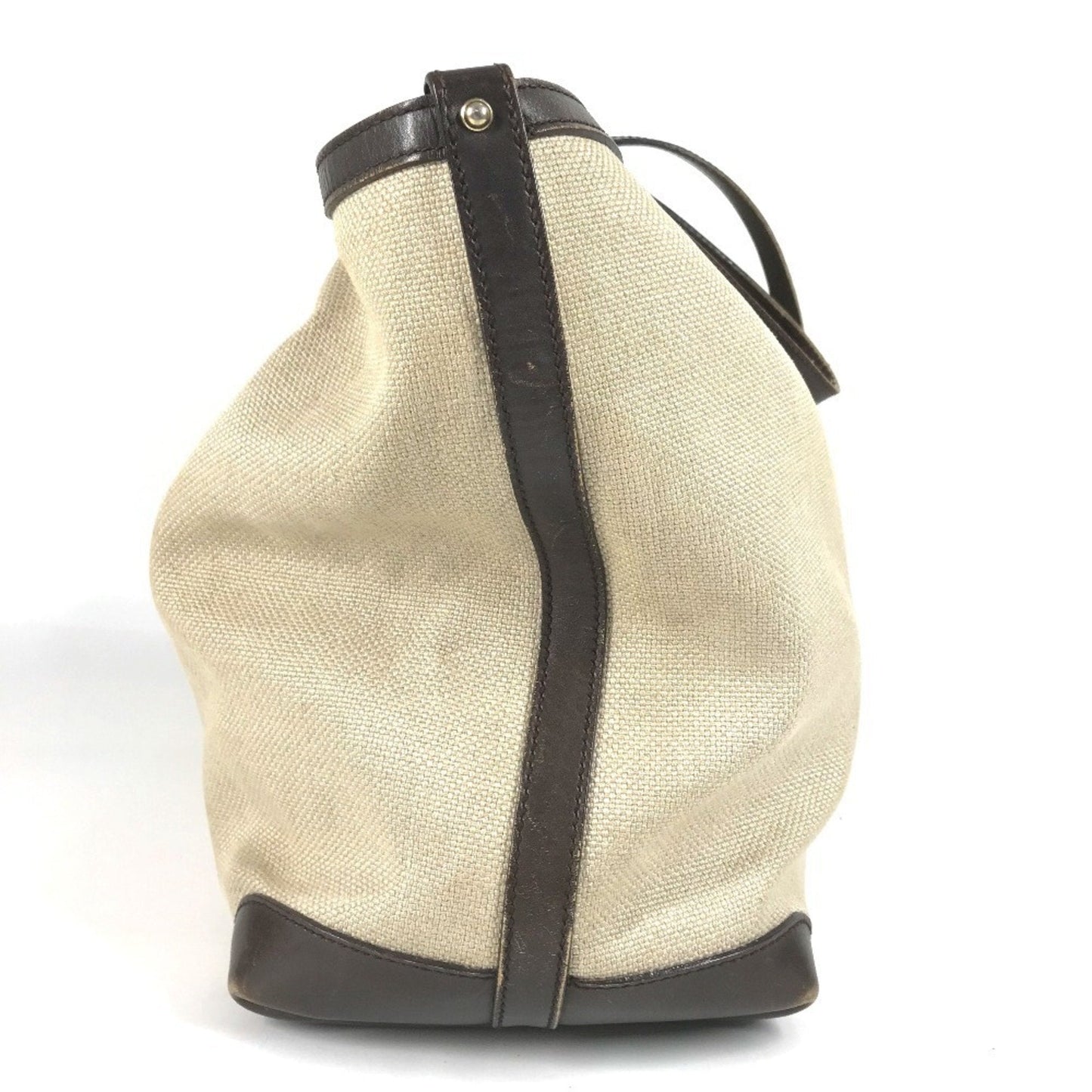 Gucci Beige Brown Leather Canvas Boston Bag Pouch Shoulder Bag Tote Bag ( )