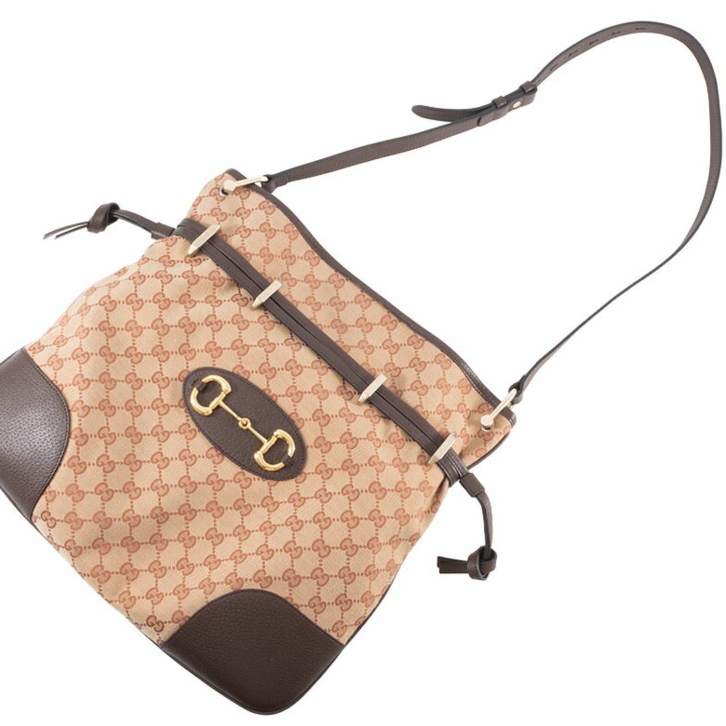 Gucci Beige Brown Gg Canvas Leather Shoulder Bag ( )