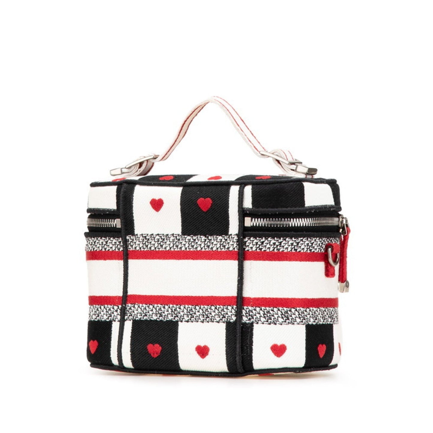 Christian Dior Black Red Color White Canvas Handbag Vanity Bag ()