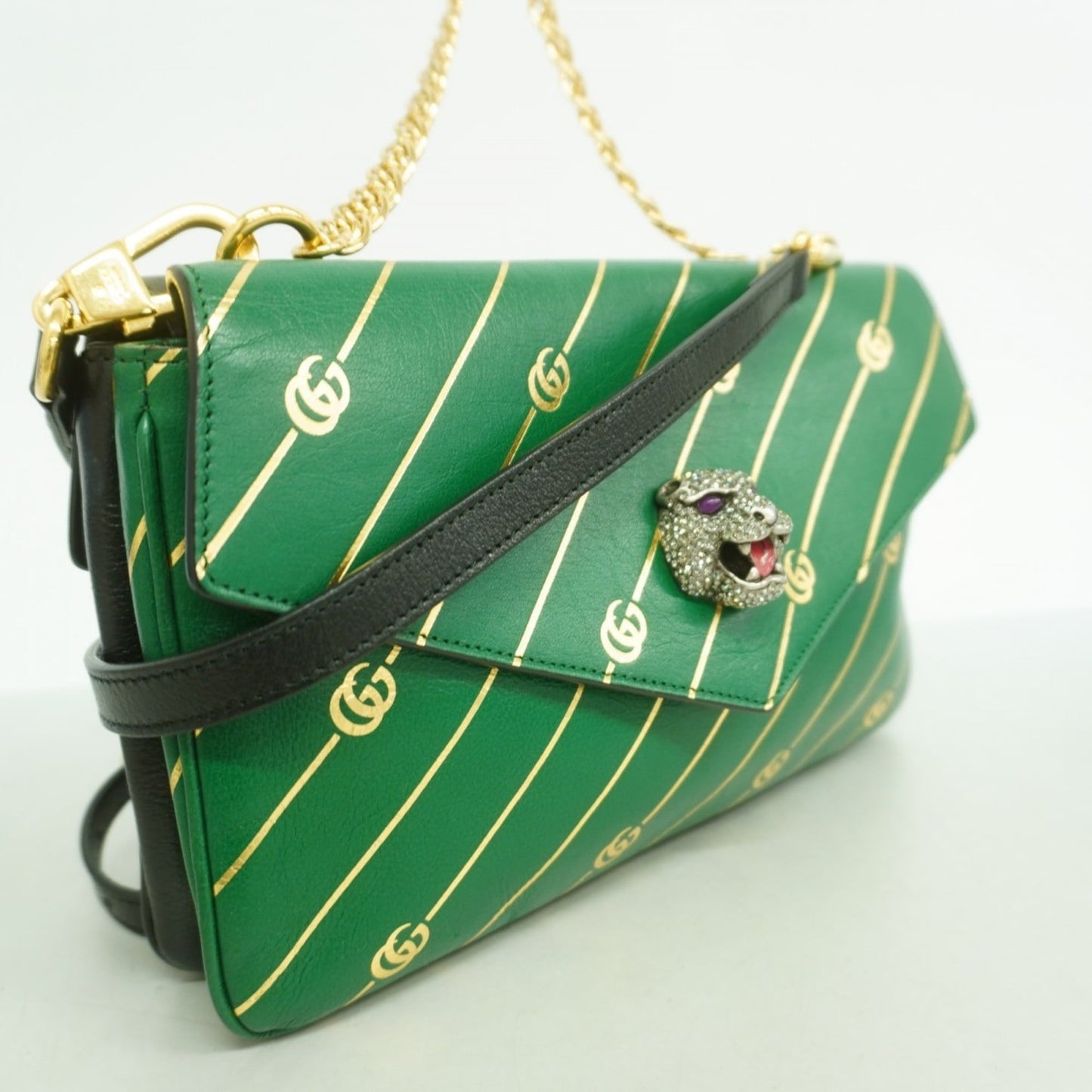 Gucci Black Green Leather Handbag ( )