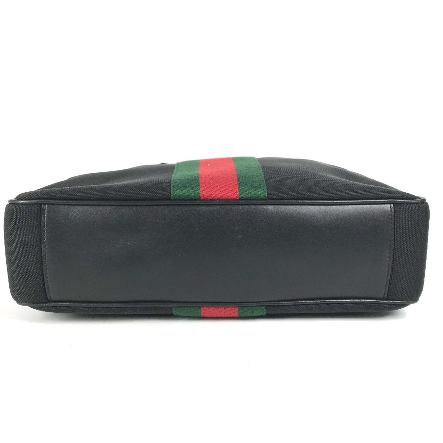Gucci Black Leather Canvas Handbag Shoulder Bag Tote Bag ( )
