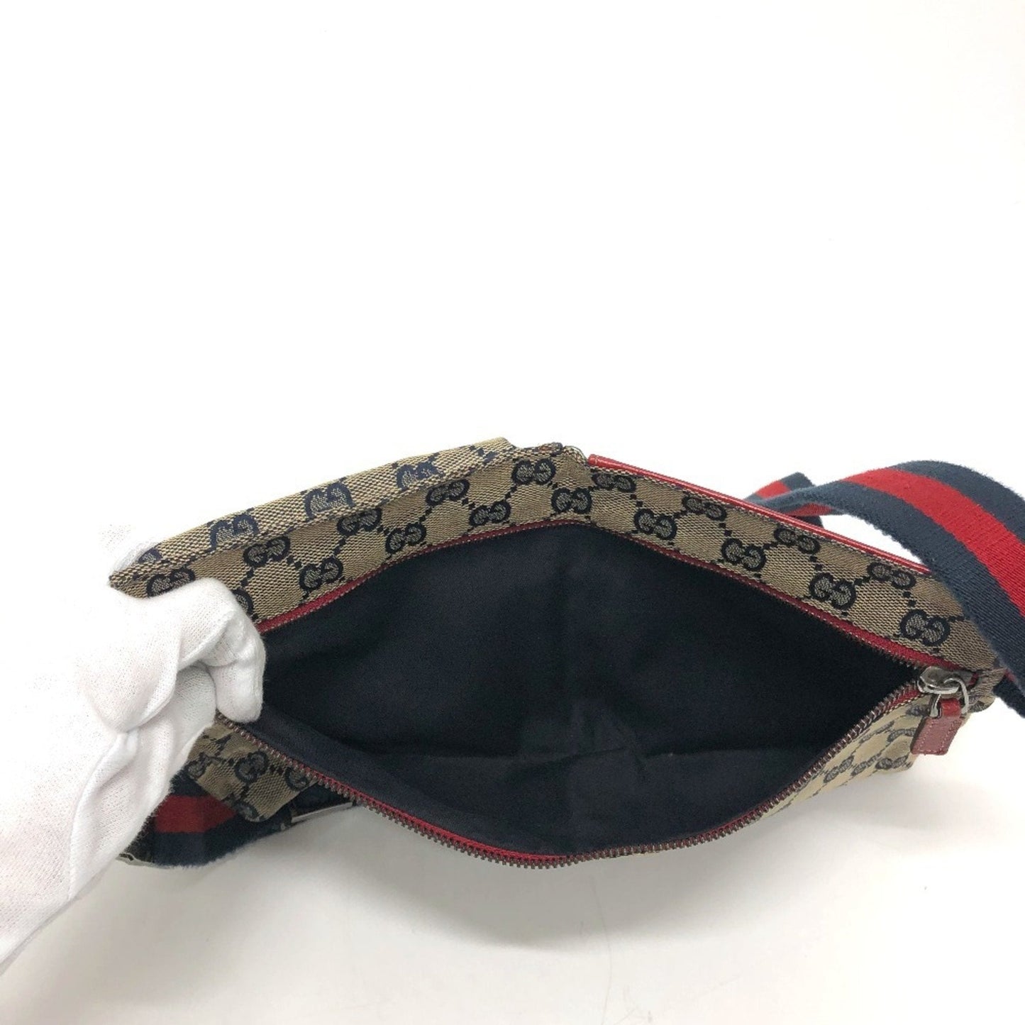Gucci Red Color Gg Canvas Leather Fanny Pack Sling Bag ( )