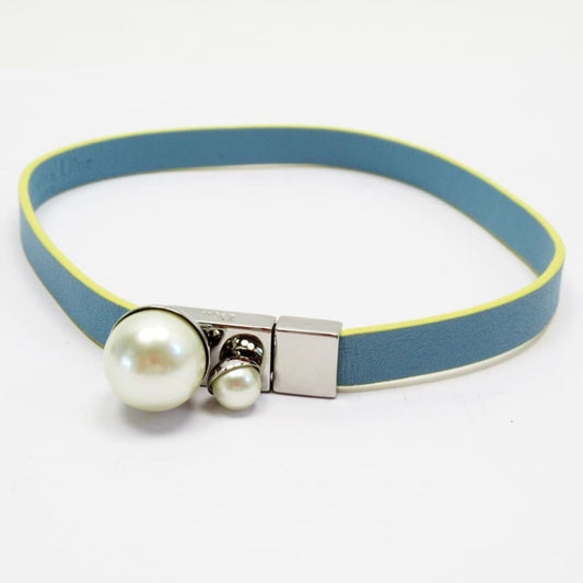 Christian Dior Blue Silver White Yellow Leather Choker ()