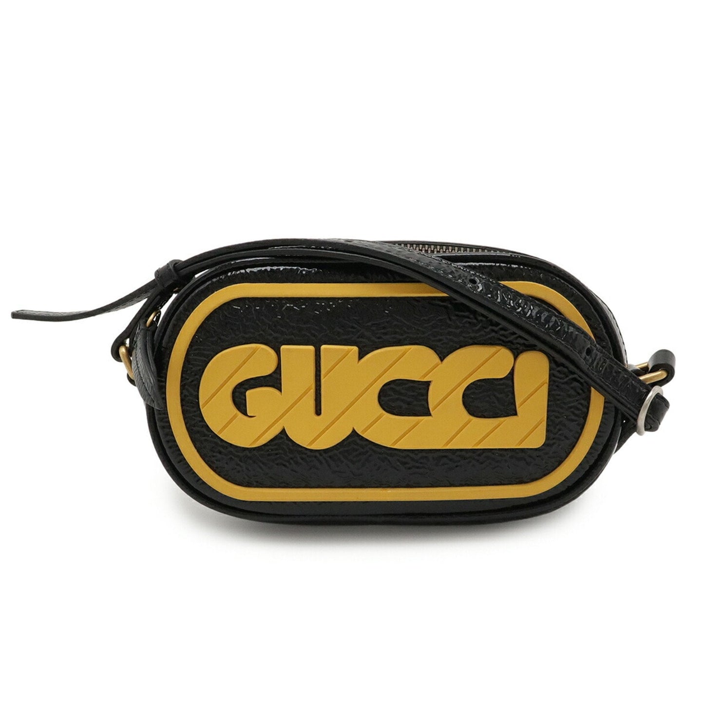 Gucci Black Yellow Patent Leather Rubber Pochette Shoulder Bag ( )