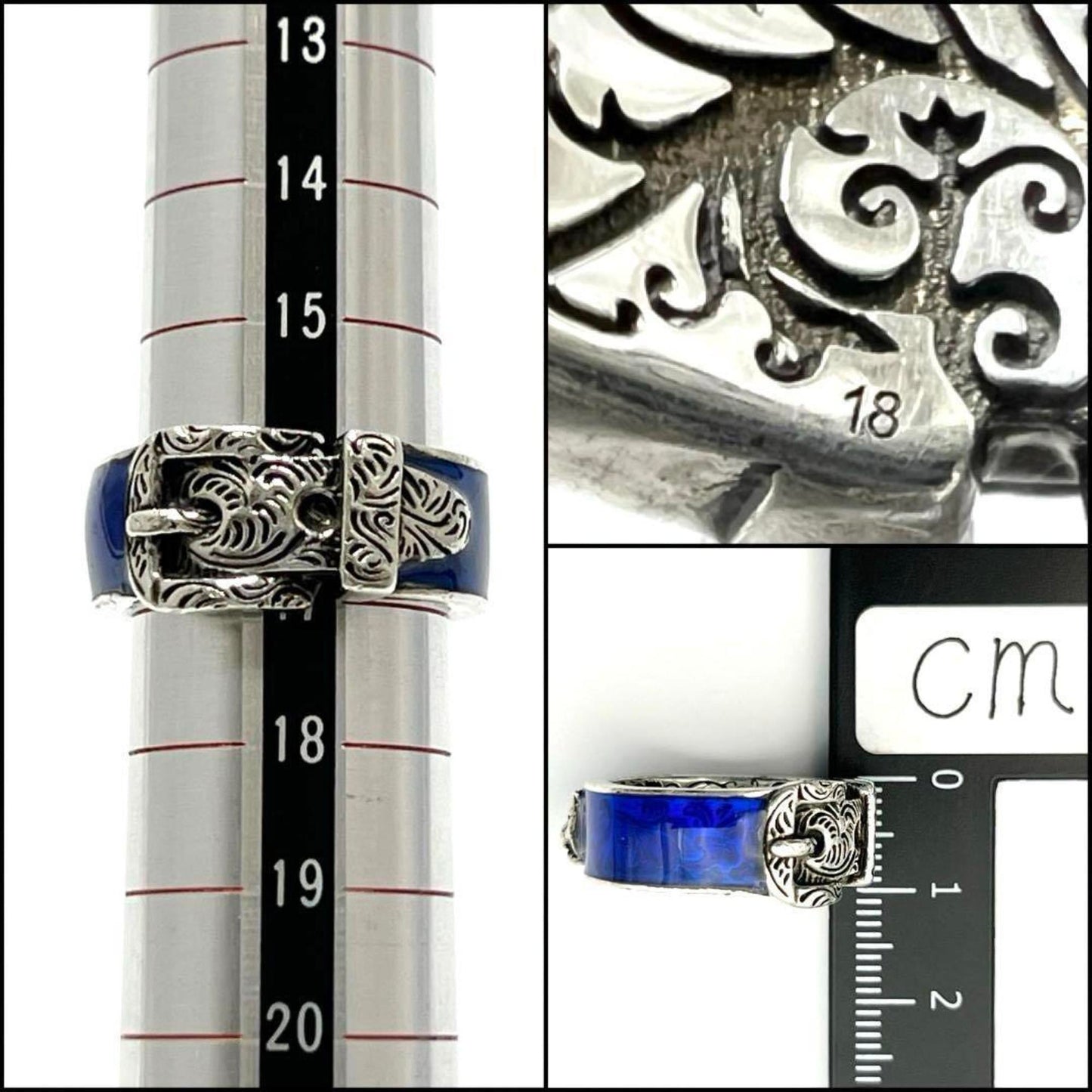 Gucci Blue Enamel Silver 925 Band Ring ( )
