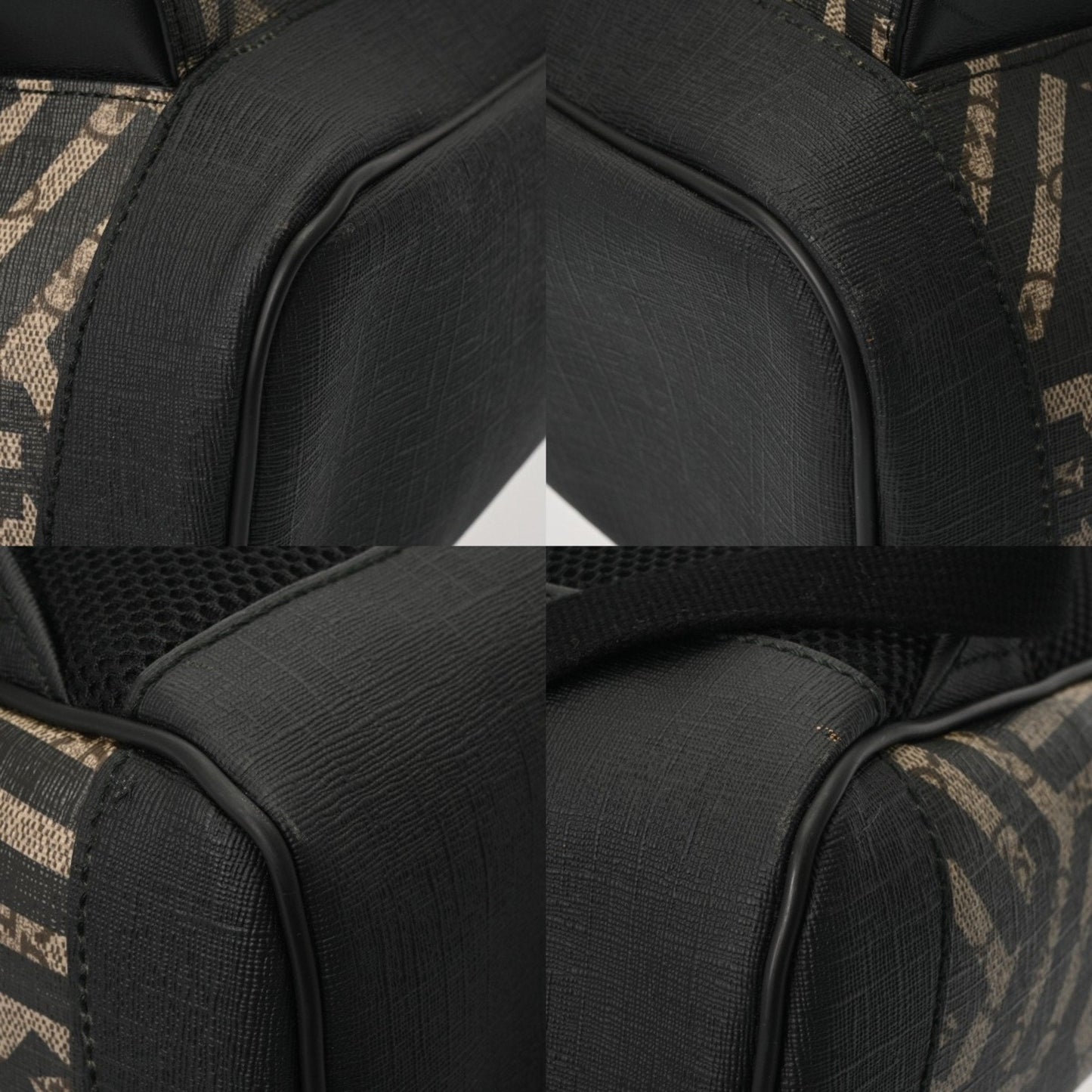 Gucci Beige Black Leather Gg Supreme Canvas Backpack ( )