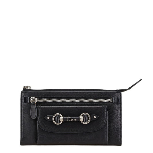 Christian Dior Black Leather Long Wallet (Bi-Fold) ()