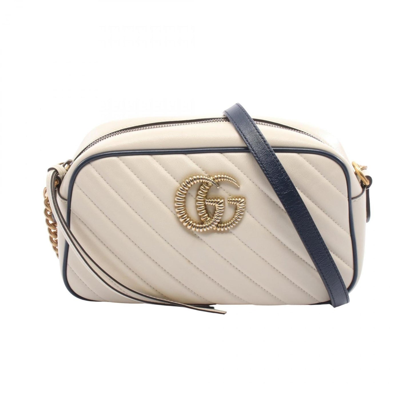 Gucci Navy White Leather Shoulder Bag ( )