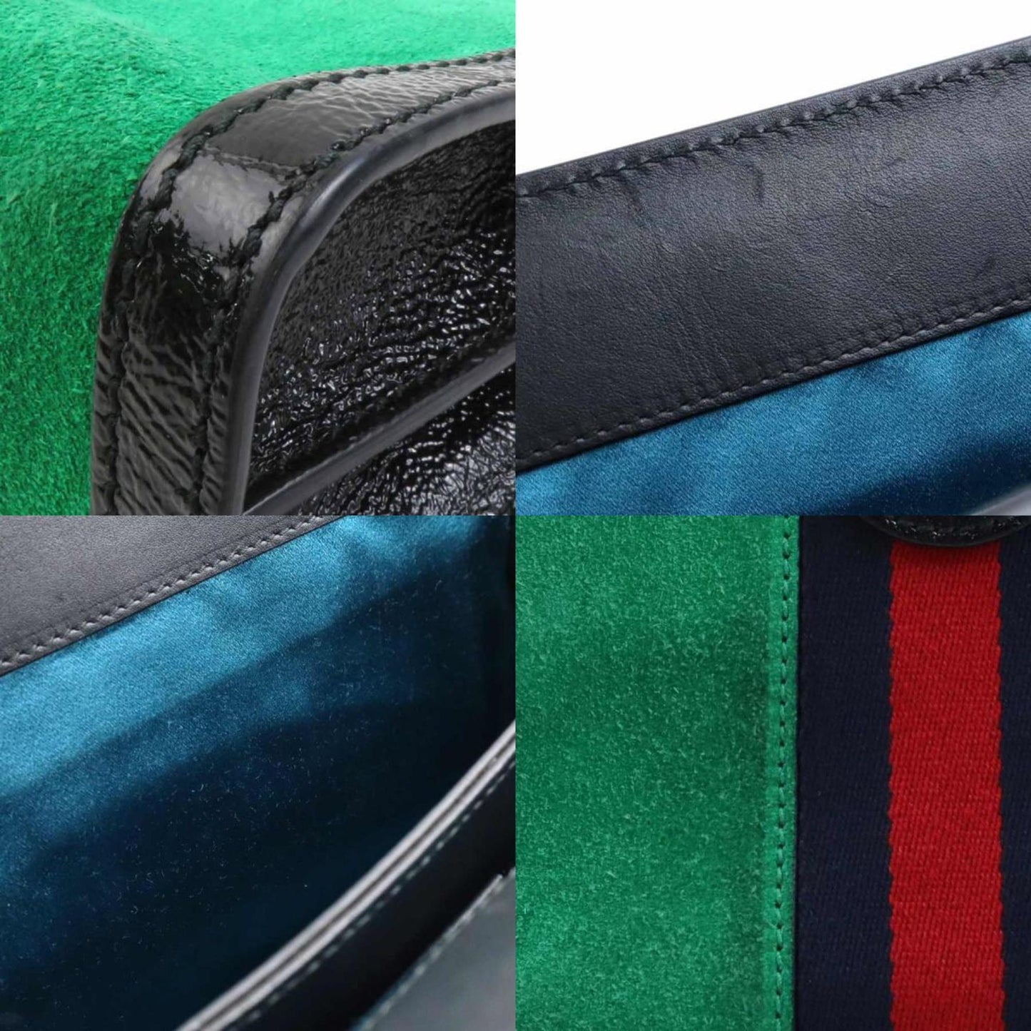 Gucci Black Green Suede Leather Shoulder Bag