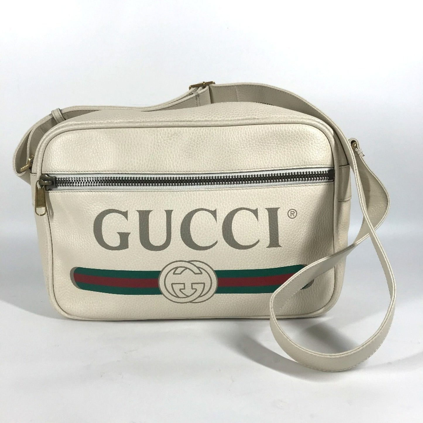 Gucci White Leather Messenger Bag Shoulder Bag ( )