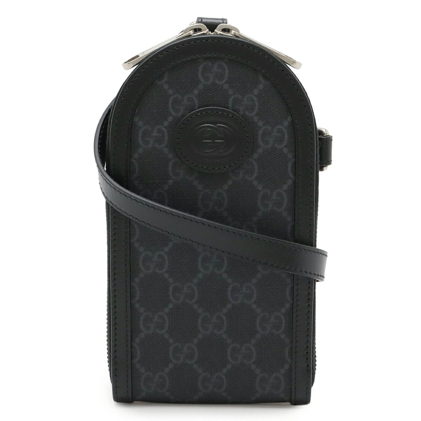 Gucci Black Gray Gg Supreme Leather Pouch Shoulder Bag ( )