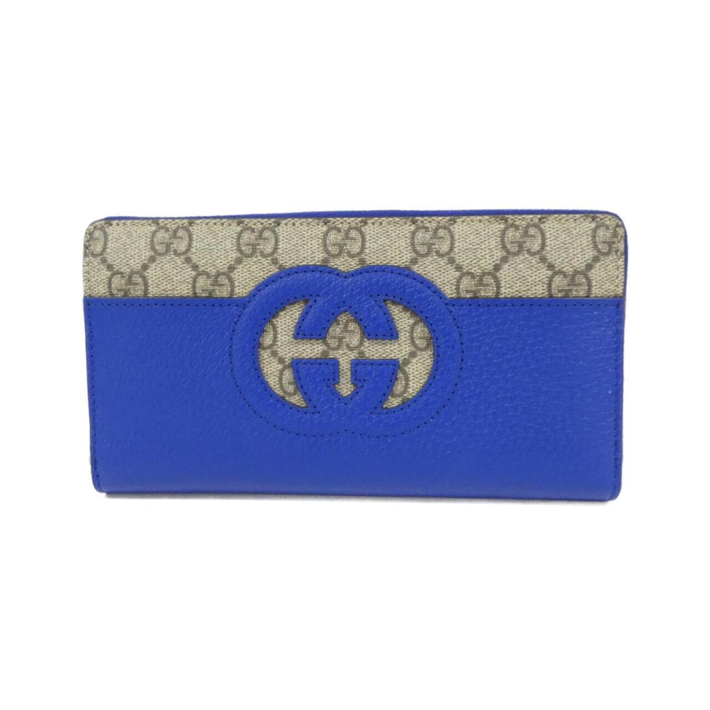 Gucci Beige Blue Gg Supreme Leather Long Wallet (Bi-Fold) ( )