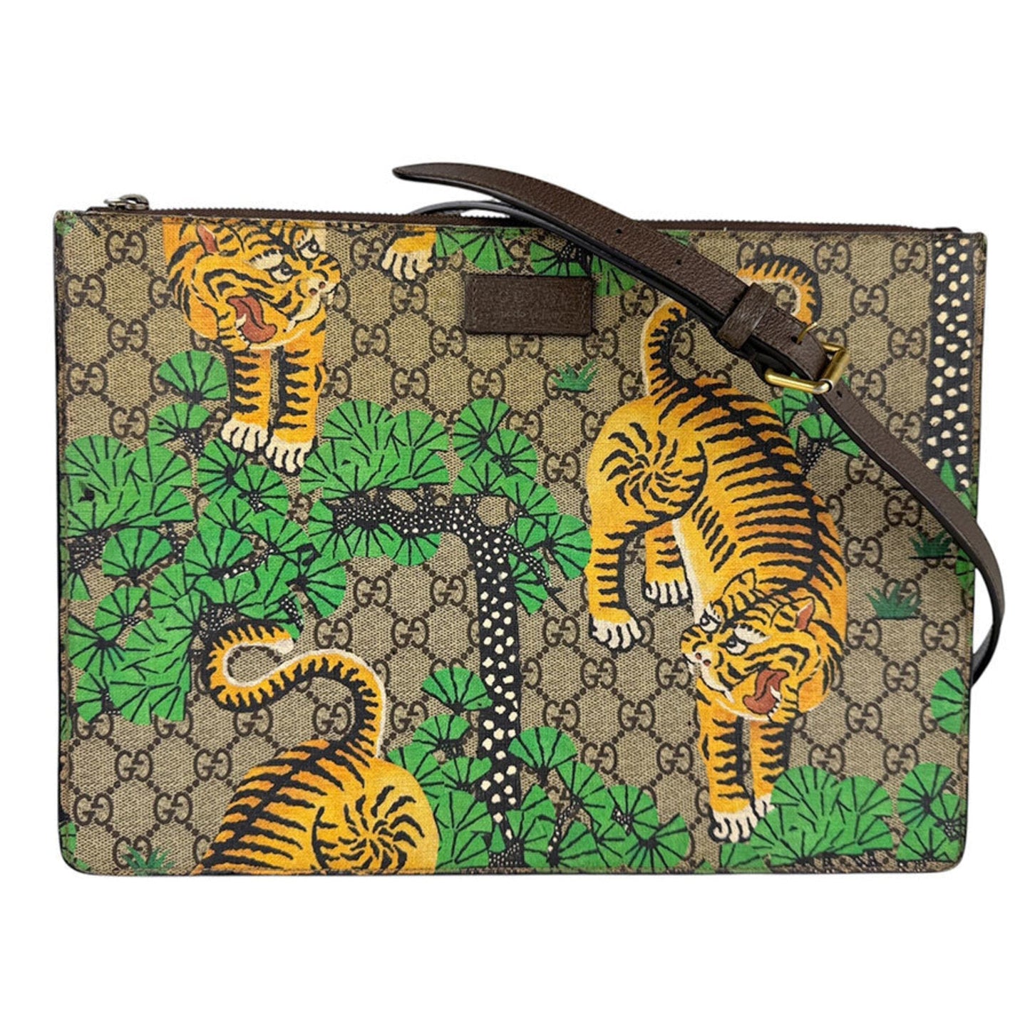 Gucci Brown Green Yellow Gg Supreme Clutch Bag Shoulder Bag ( )