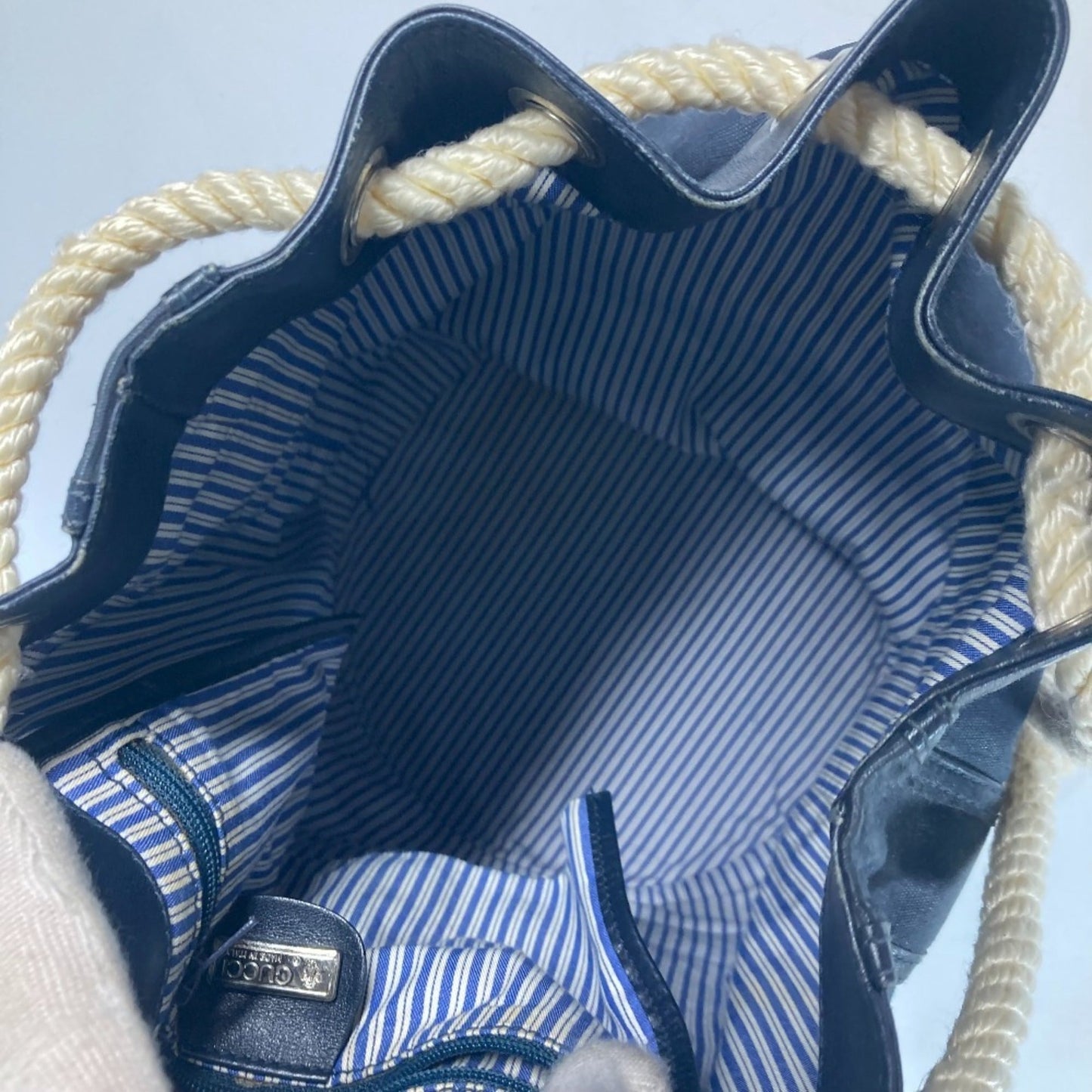 Gucci Navy Coated Canvas Leather Shoulder Bag ( )