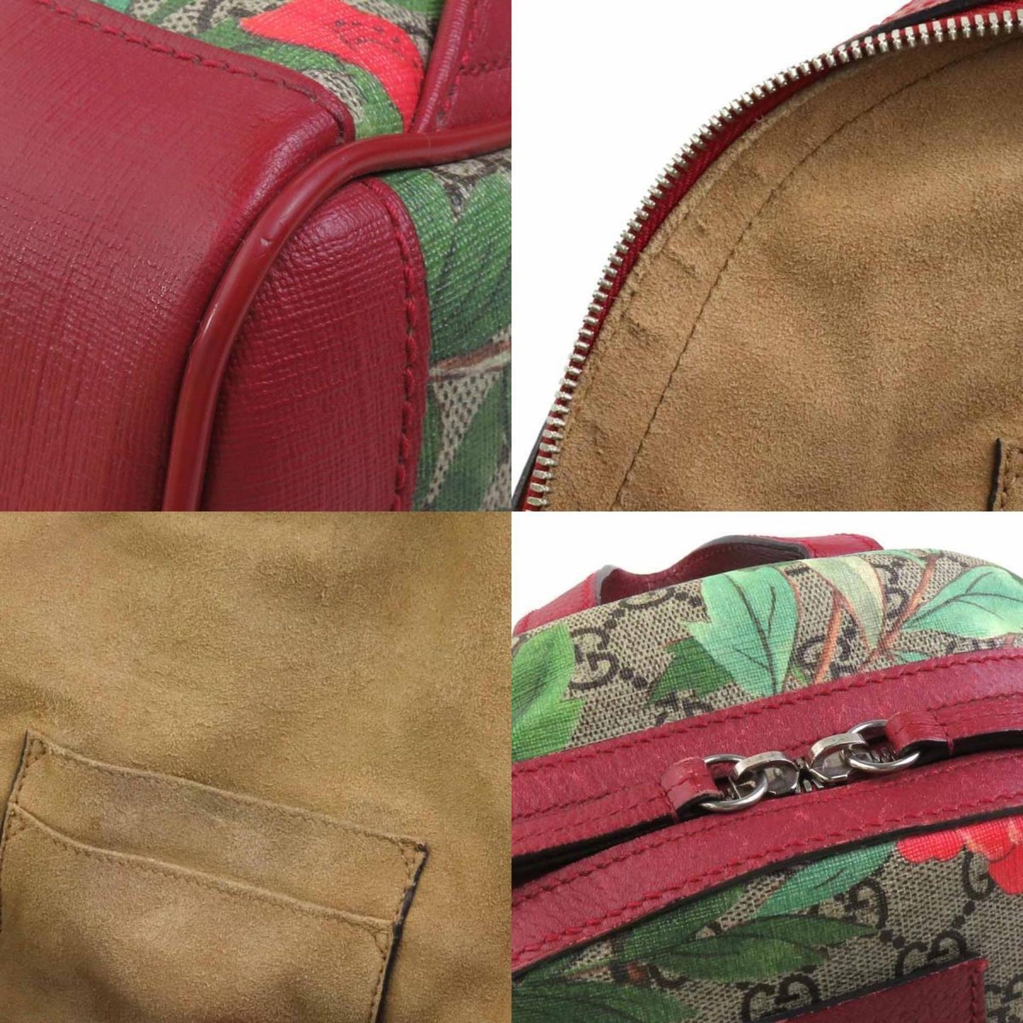 Gucci Beige Brown Multi-Color Red Color Gg Supreme Canvas Leather Backpack ( )