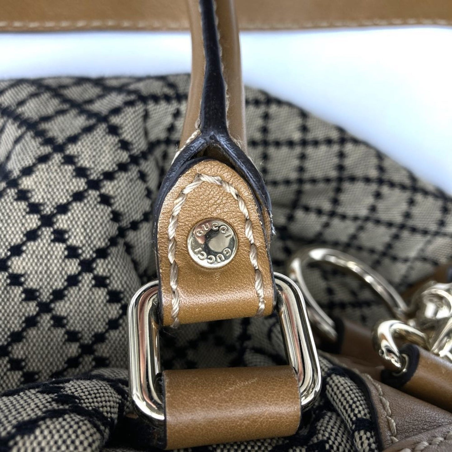 Gucci Brown Canvas Leather Handbag ( )