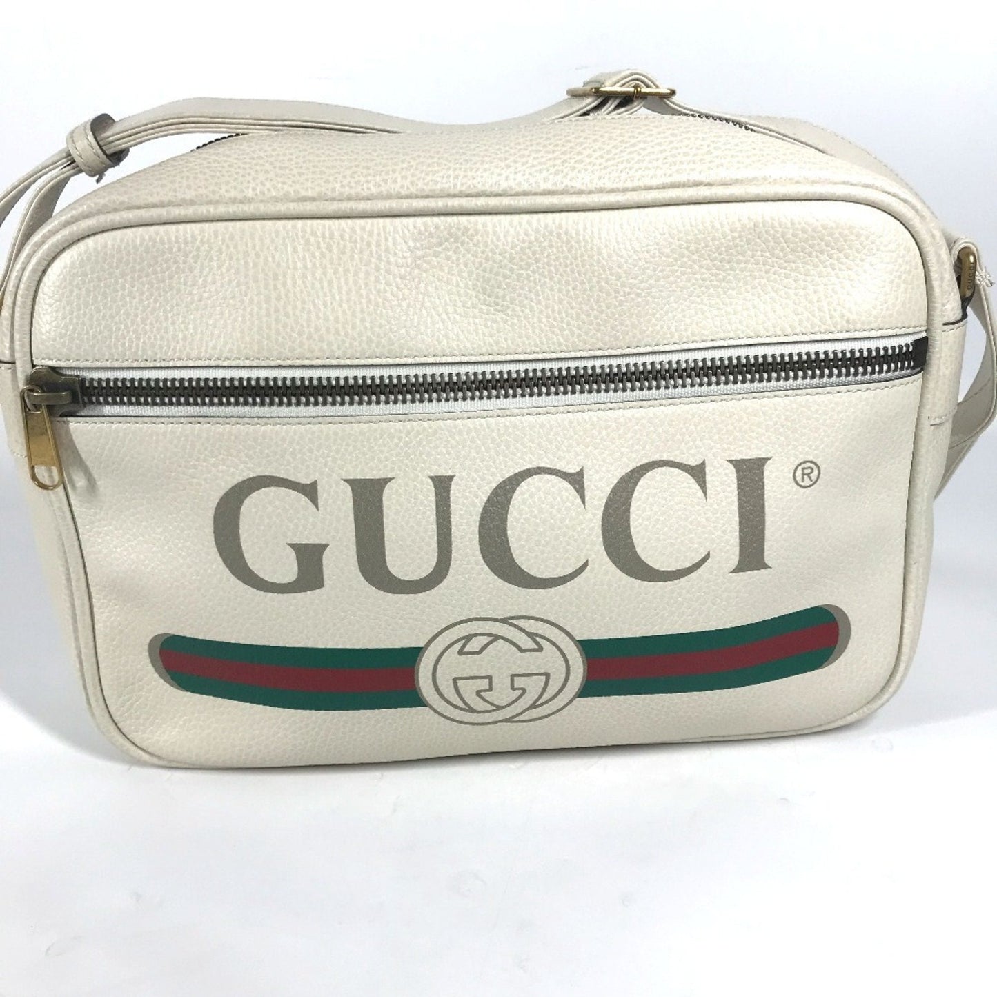 Gucci White Leather Messenger Bag Shoulder Bag ( )